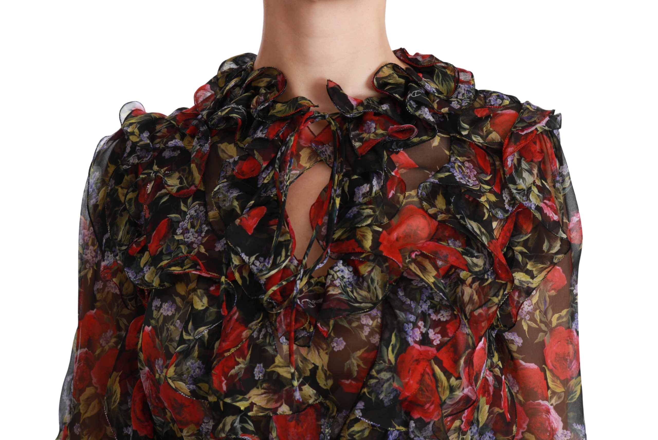 Dolce & Gabbana Black Floral Roses Blouse Silk Top