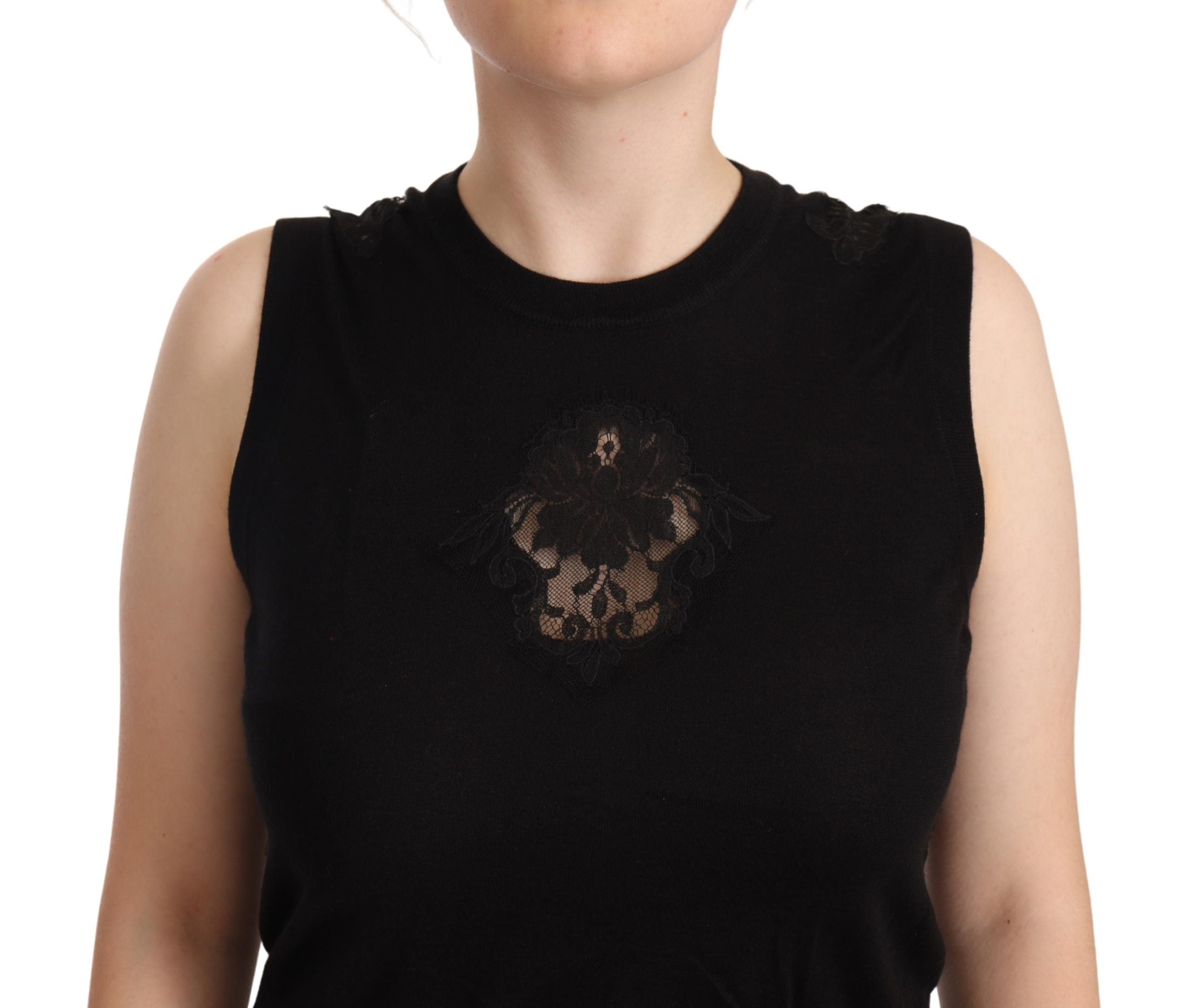 Dolce & Gabbana Black Cashmere Silk Cutout Tank Blouse Top