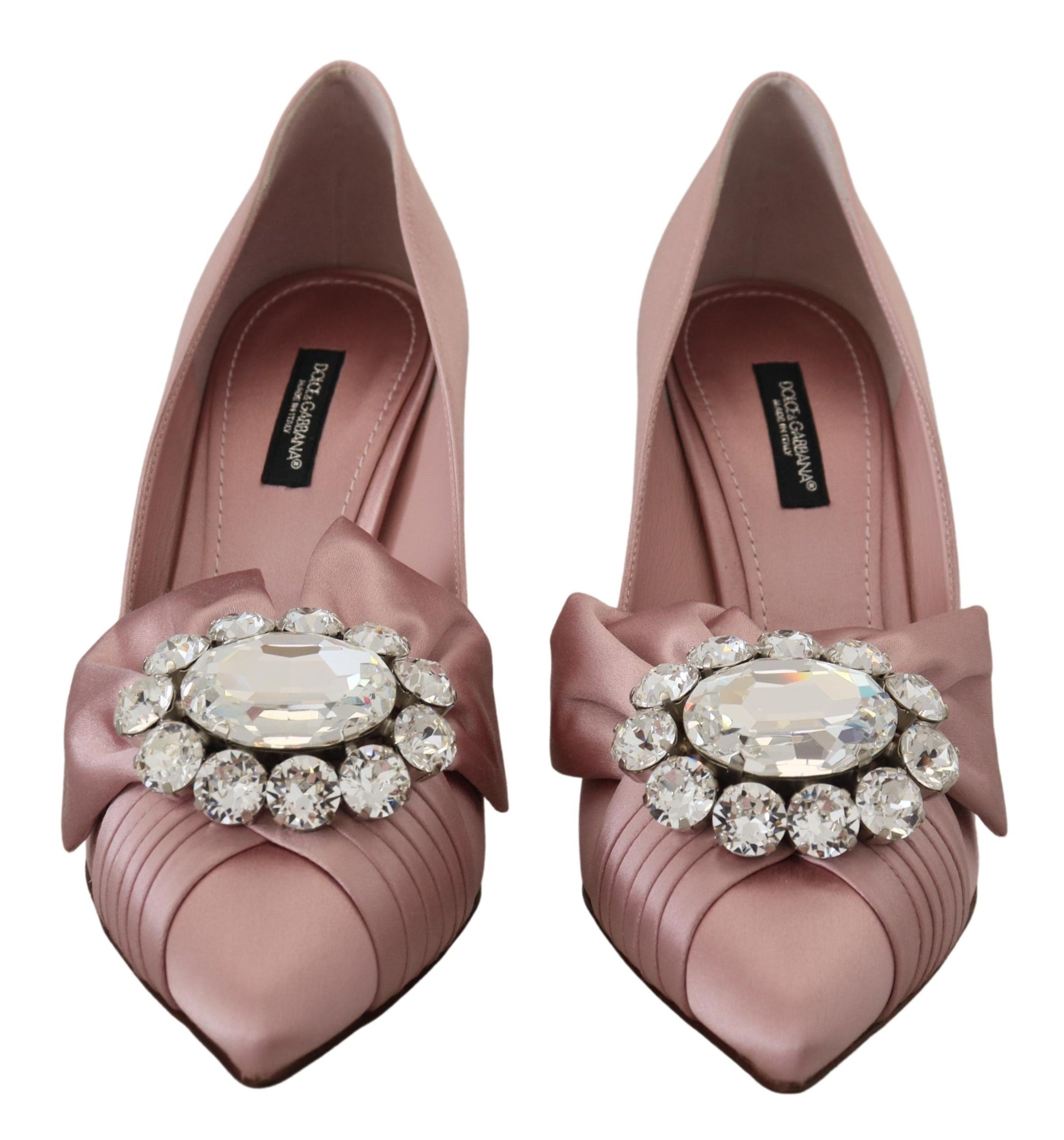 Dolce & Gabbana Pink Silk Clear Crystal Pumps Classic Shoes