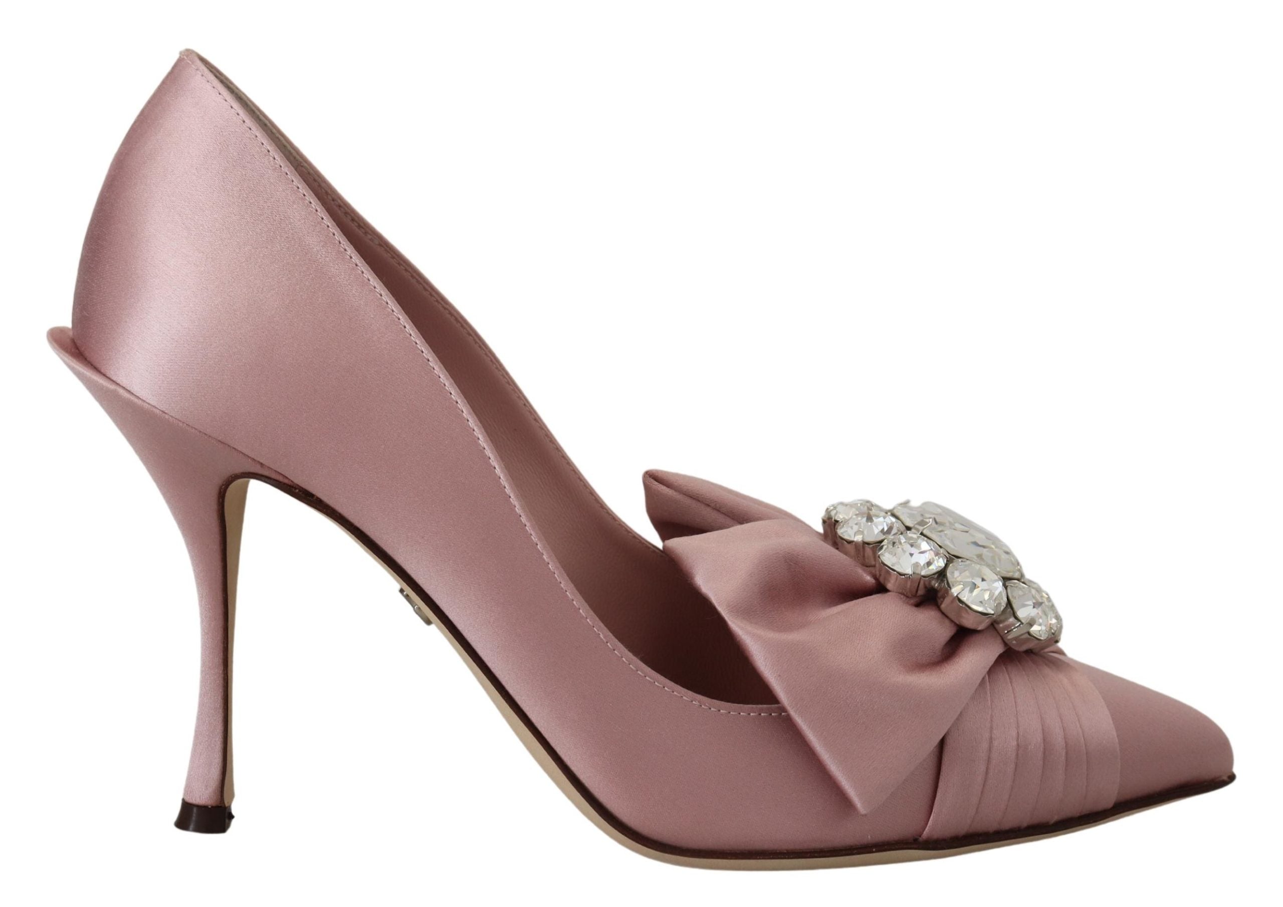 Dolce & Gabbana Pink Silk Clear Crystal Pumps Classic Shoes