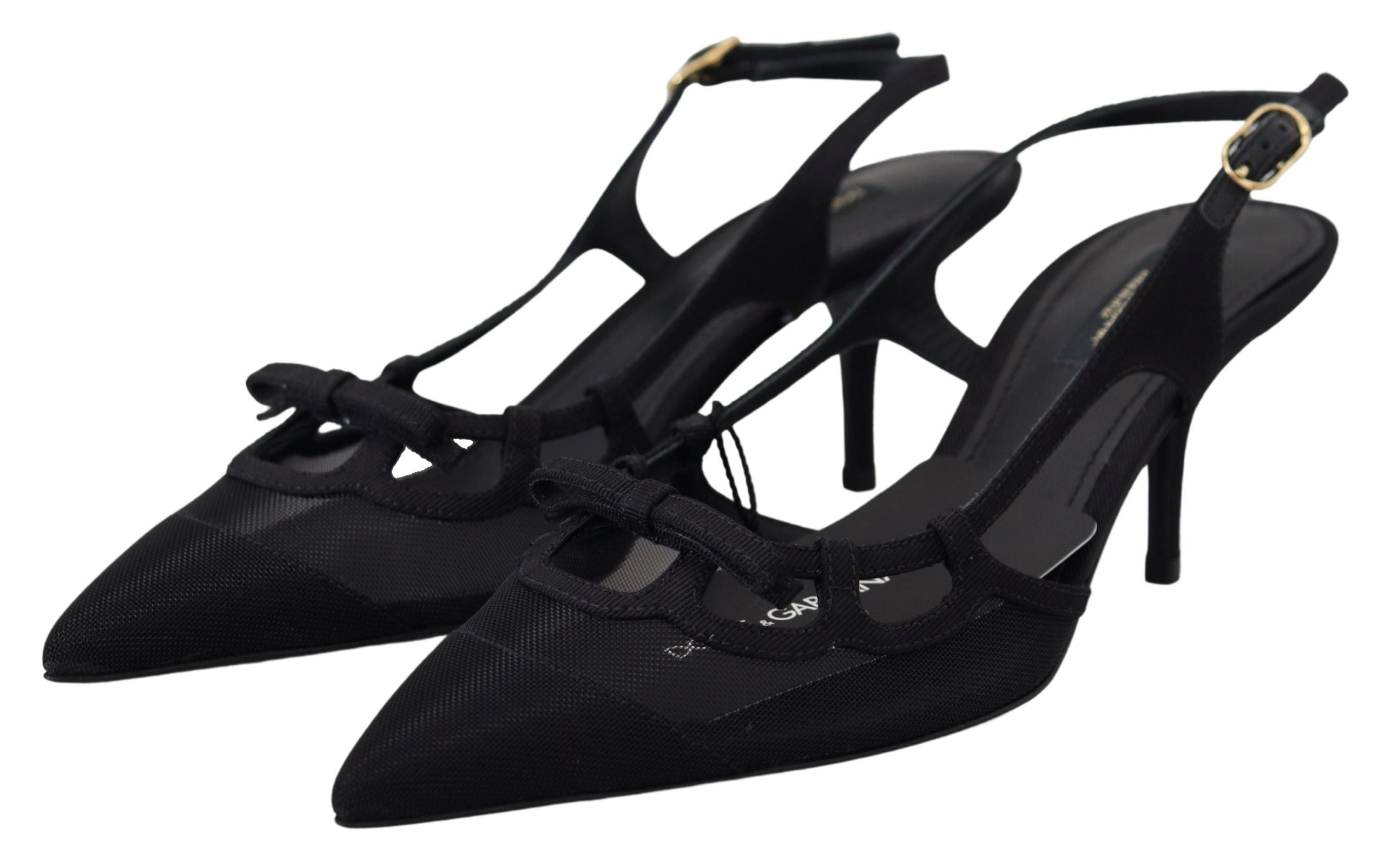 Dolce & Gabbana Black Heels Slingbacks Heels Mesh Shoes