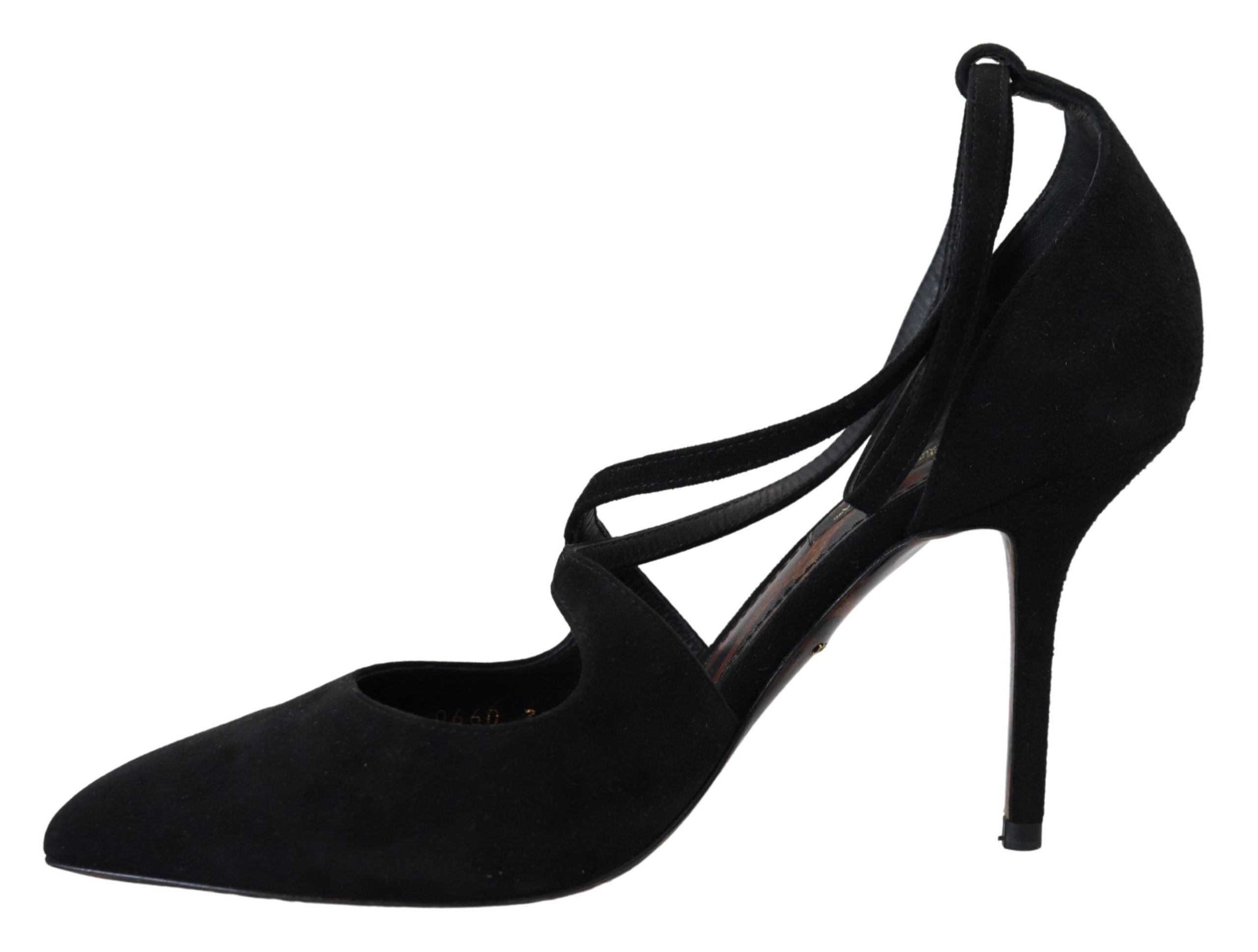 Dolce & Gabbana Black Suede Ankle Strap Pumps Heels Shoes