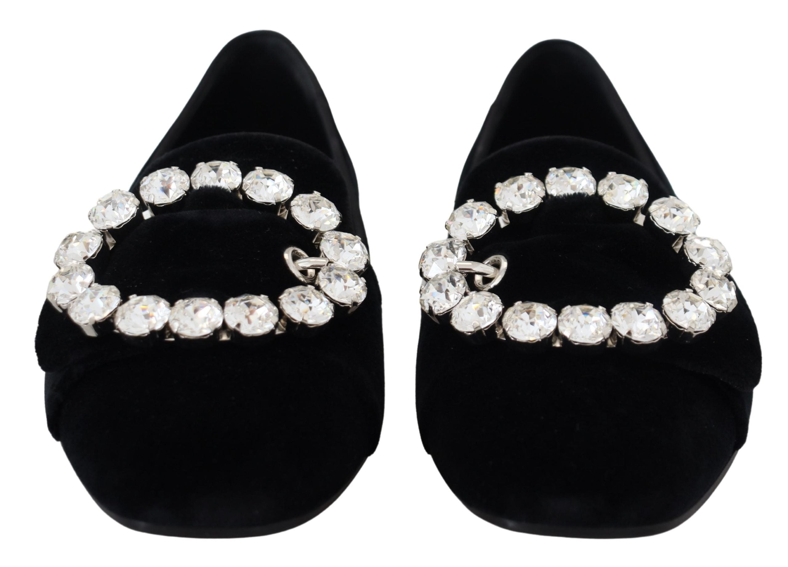 Dolce & Gabbana Black Velvet Crystals Loafers Flats Shoes