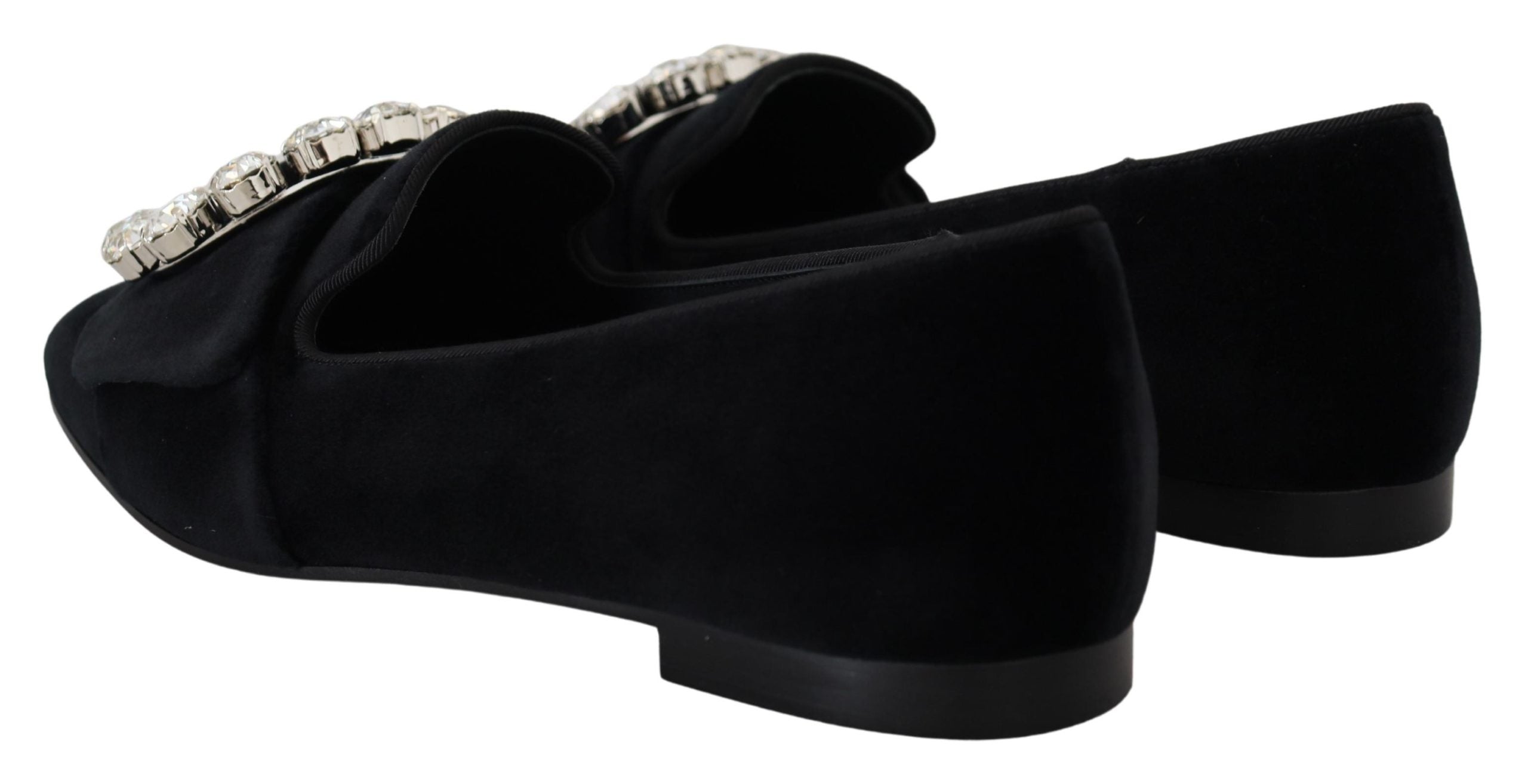 Dolce & Gabbana Black Velvet Crystals Loafers Flats Shoes