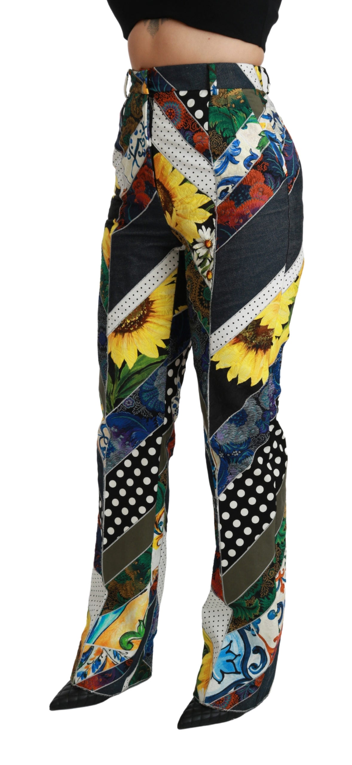 Dolce & Gabbana Multicolor Print High Waist Straight Pants