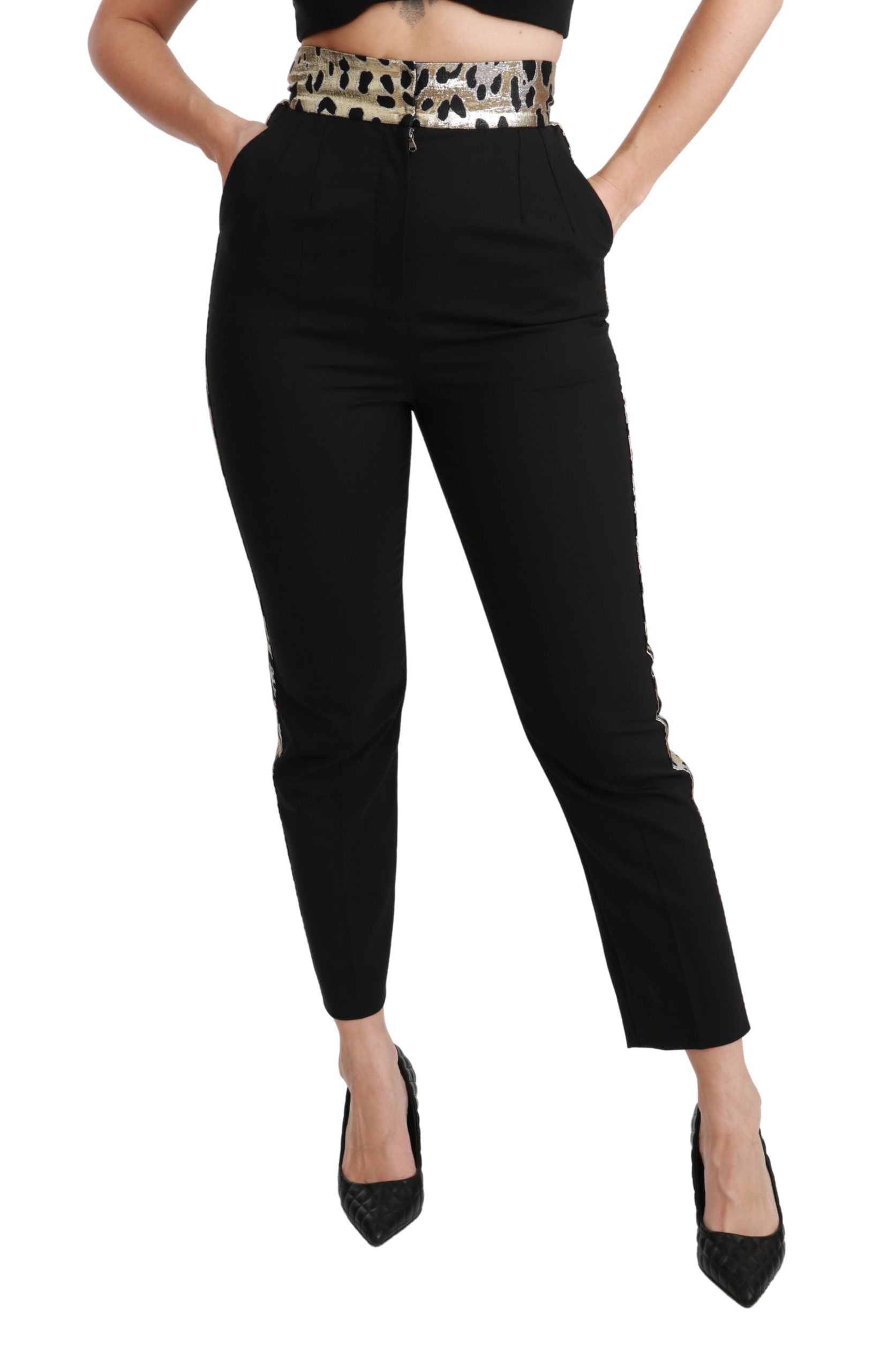 Dolce & Gabbana Black Cropped Skinny High Waist Wool Pants