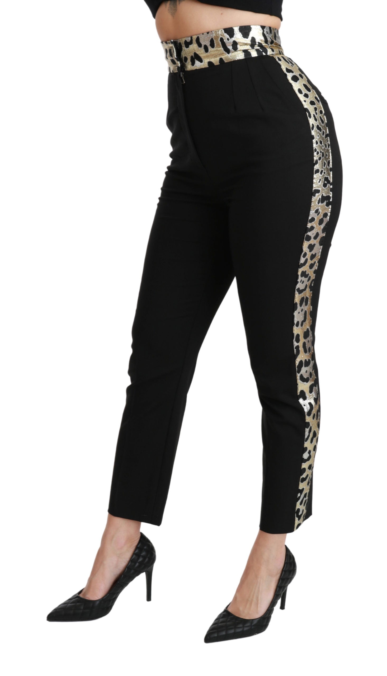 Dolce & Gabbana Black Cropped Skinny High Waist Wool Pants