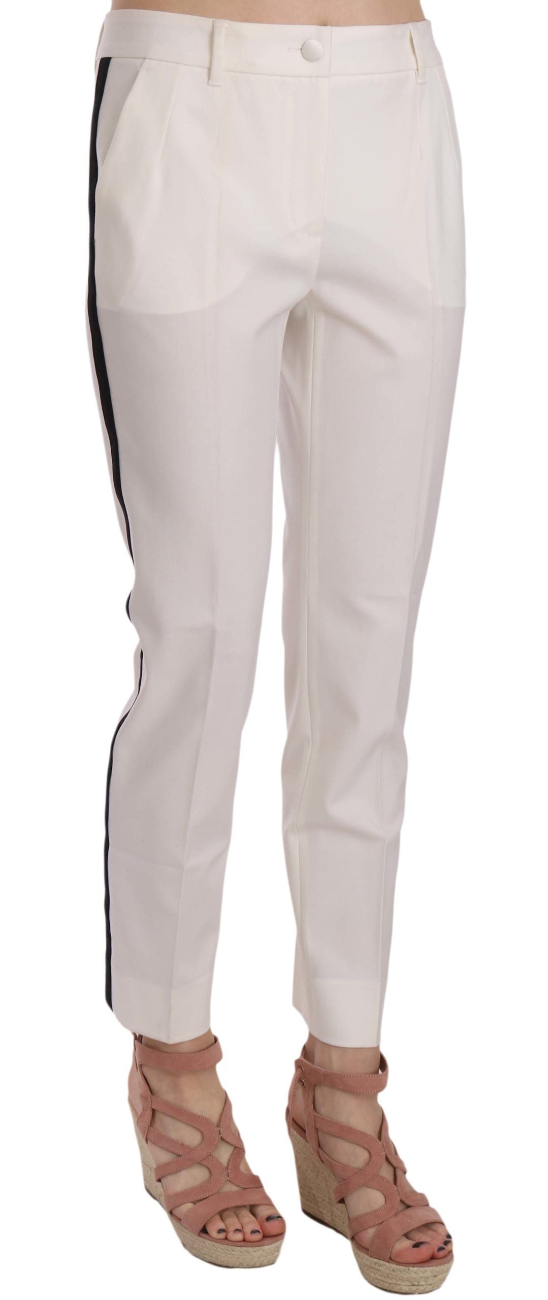 Dolce & Gabbana White Side Stripe Wool Tapered Trouser Pants