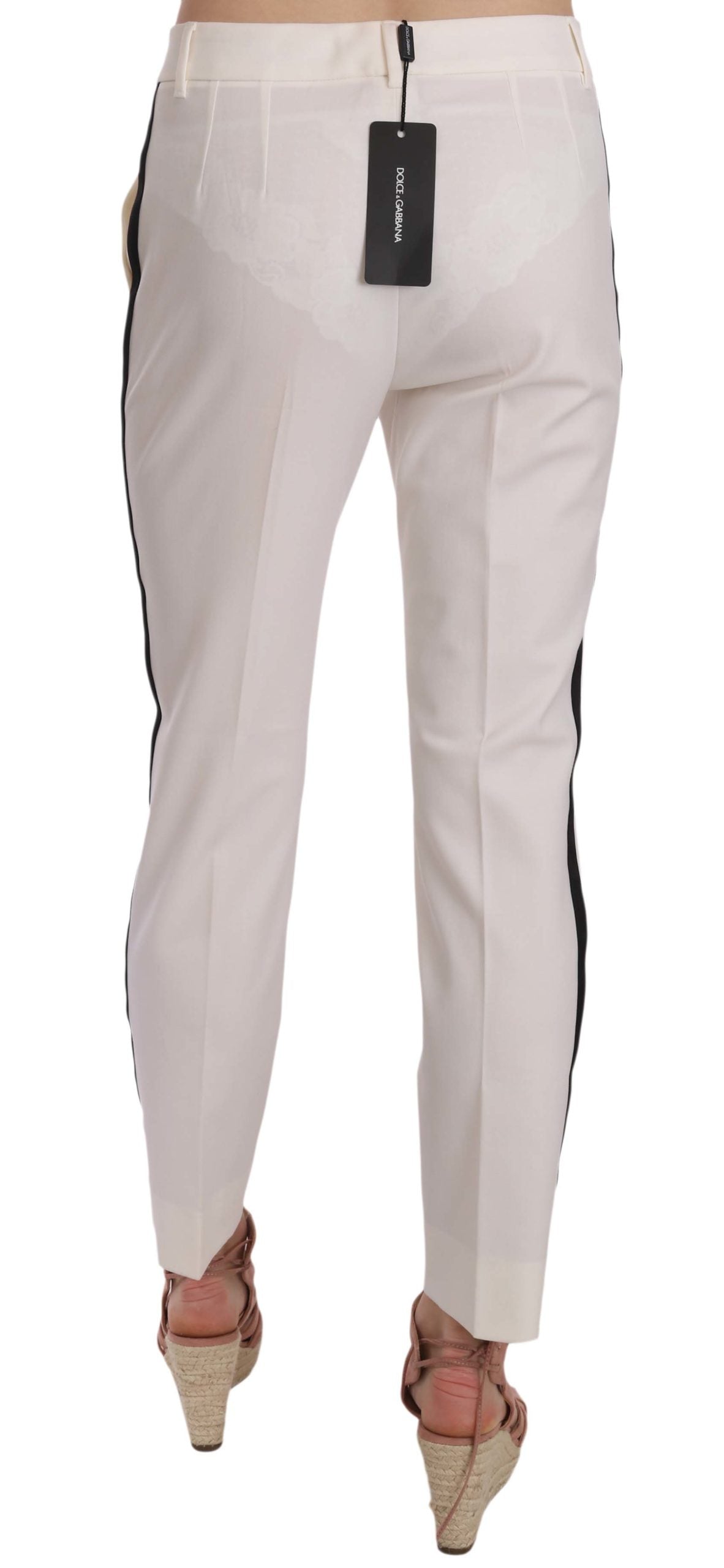 Dolce & Gabbana White Side Stripe Wool Tapered Trouser Pants