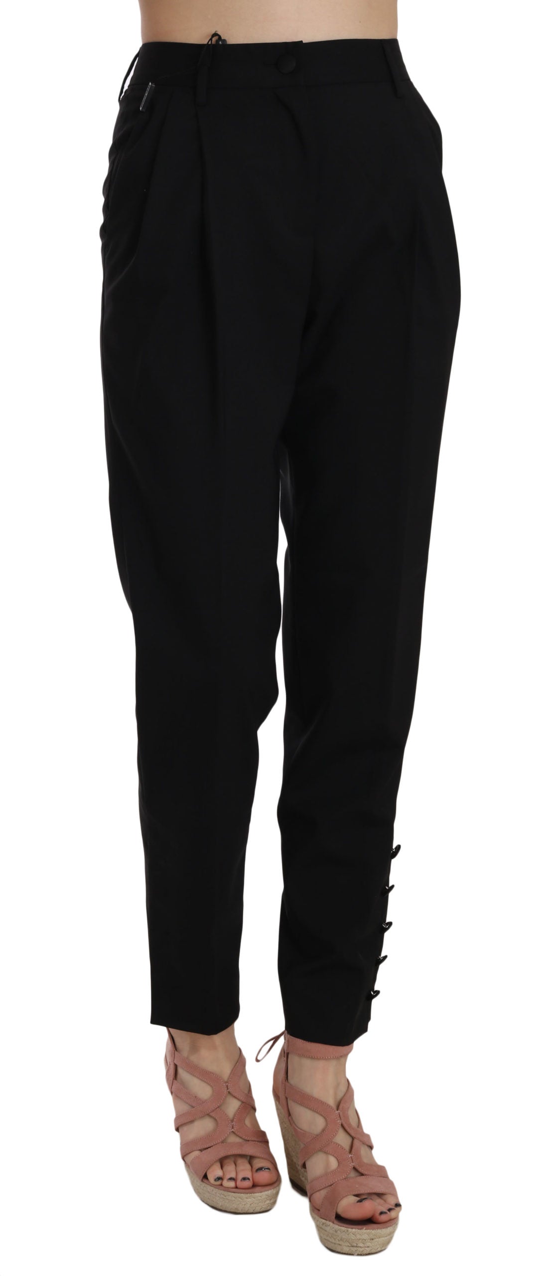 Dolce & Gabbana Black Button Pleated Tapered Trouser Pants