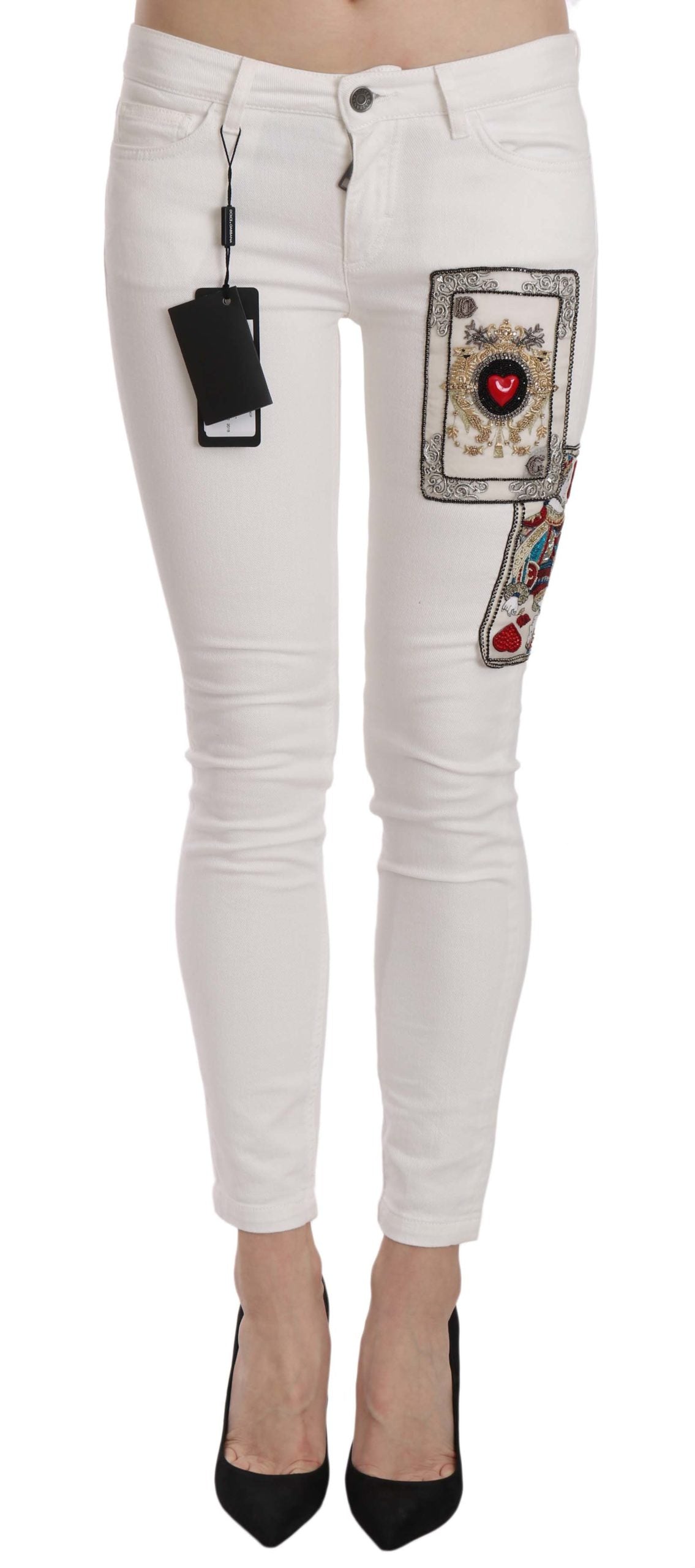 Dolce & Gabbana Queen Of Hearts Crystal Skinny Jeans