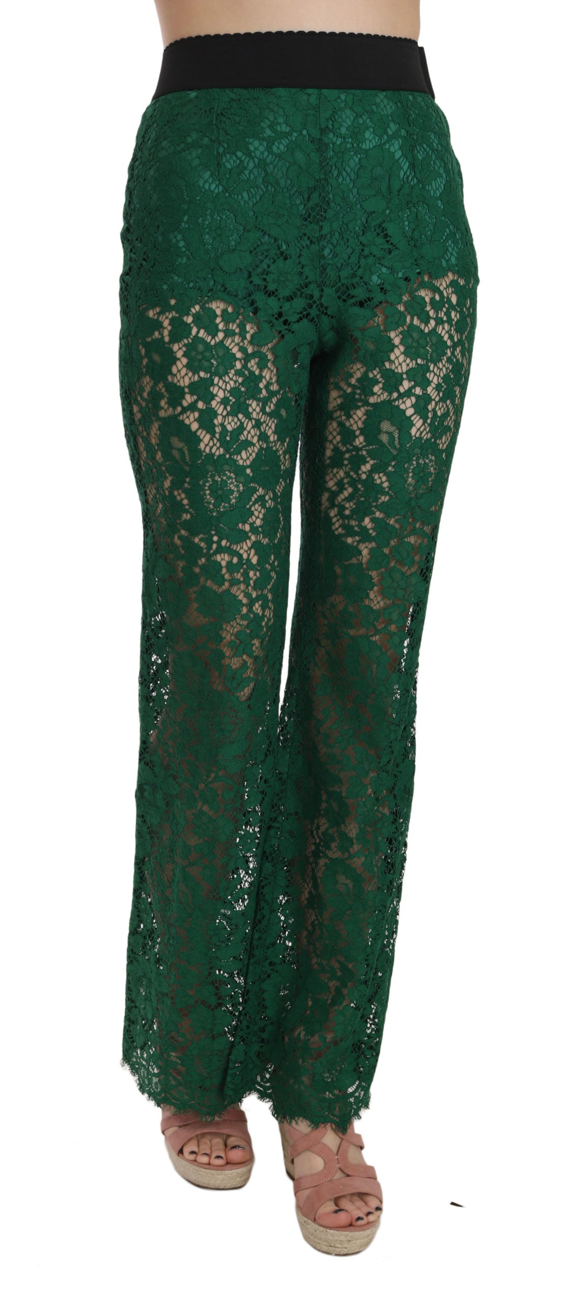 Dolce & Gabbana Floral Lace Green Palazzo Trouser Pants