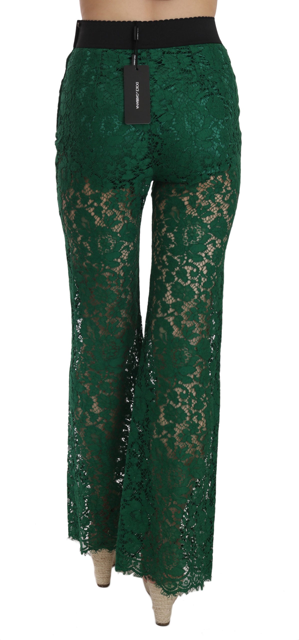 Dolce & Gabbana Floral Lace Green Palazzo Trouser Pants