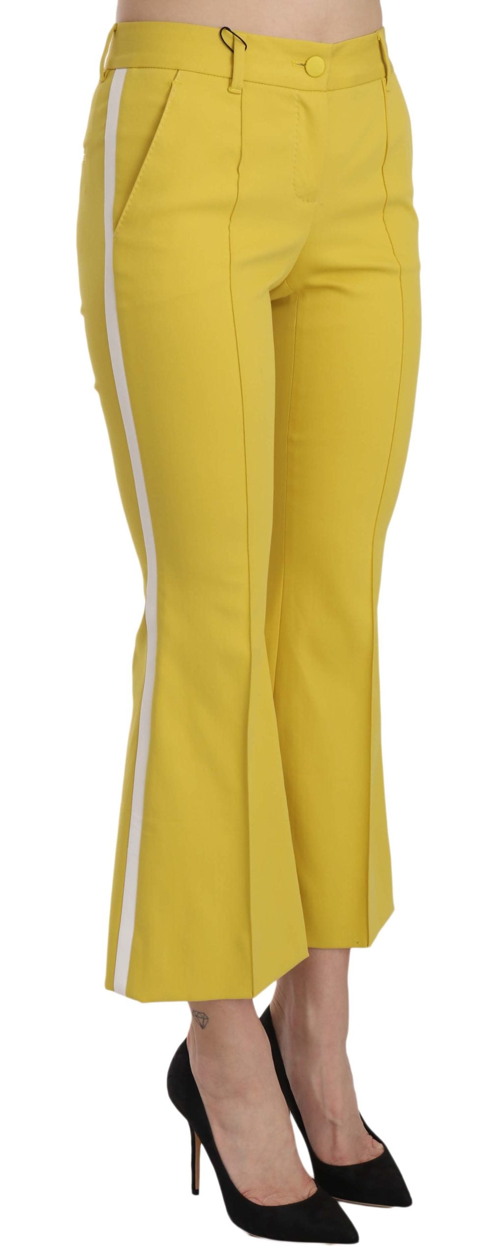 Dolce & Gabbana Yellow Flared Bootcut Capri Cotton Pants