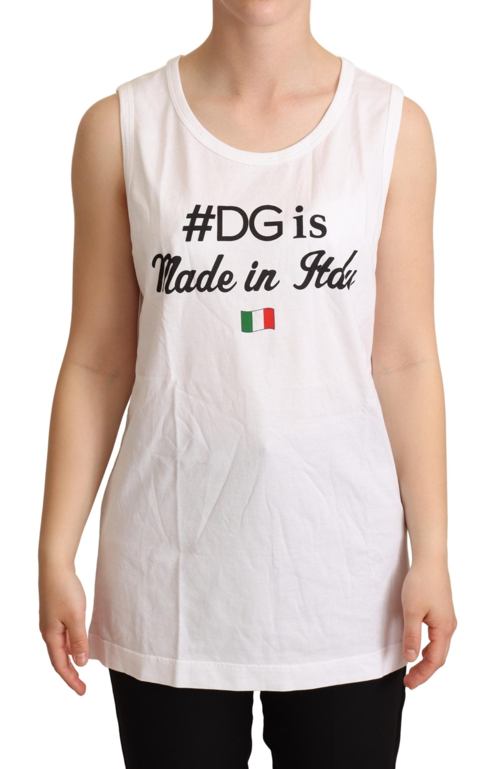 Dolce & Gabbana White Cotton #DG Motive Tank Top  T-shirt