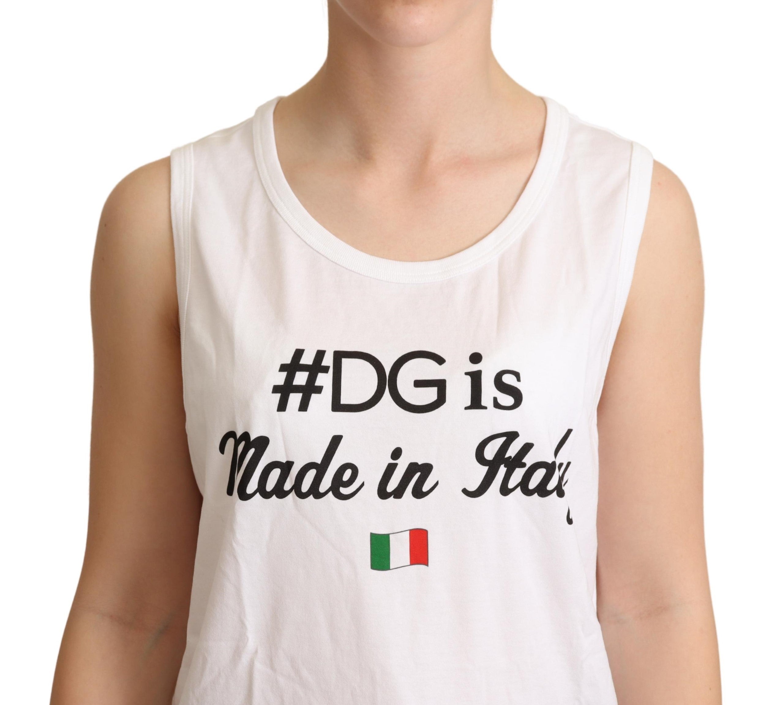 Dolce & Gabbana White Cotton #DG Motive Tank Top  T-shirt