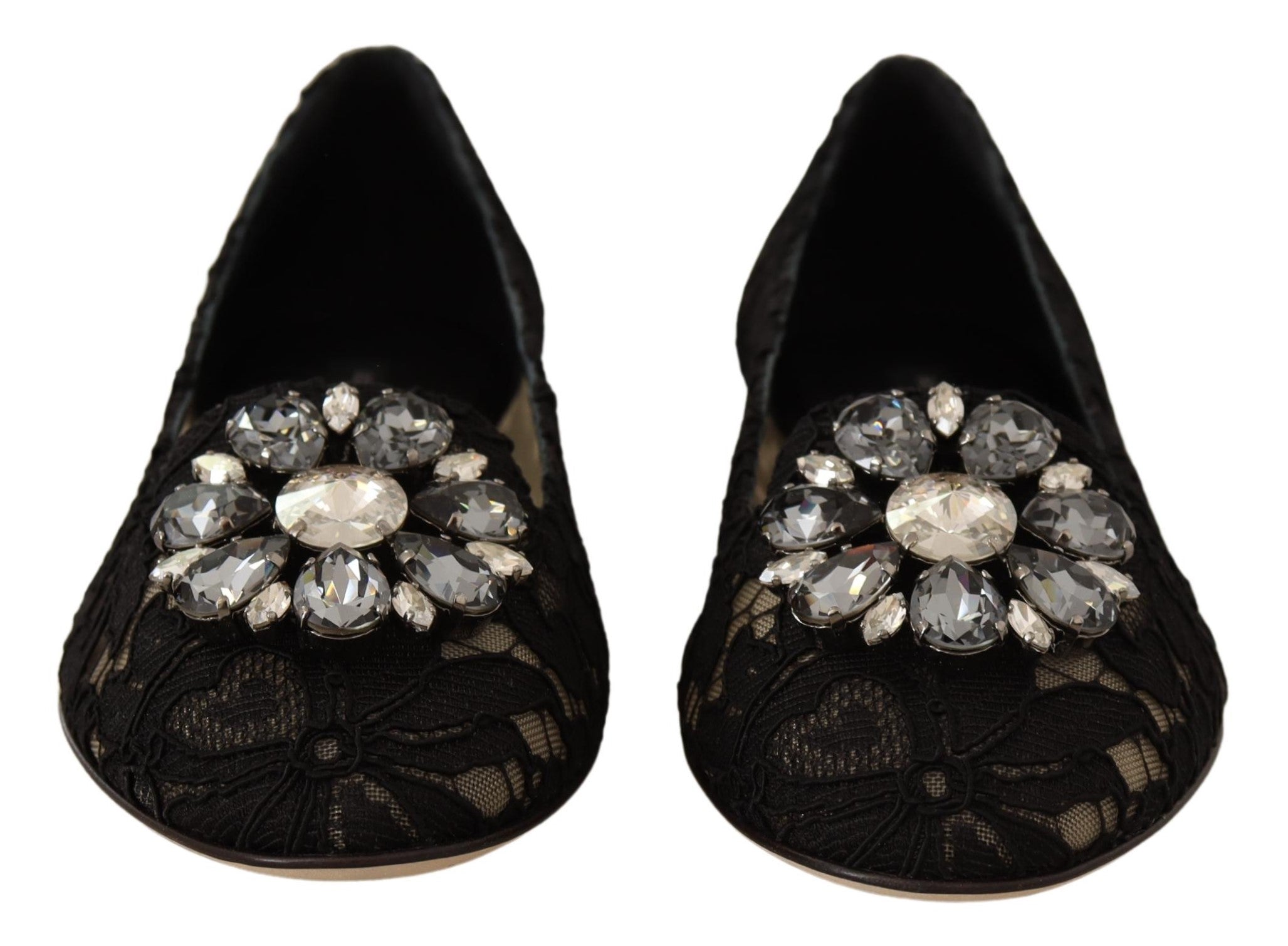 Dolce & Gabbana Black Taormina Lace Crystal Loafers Shoes