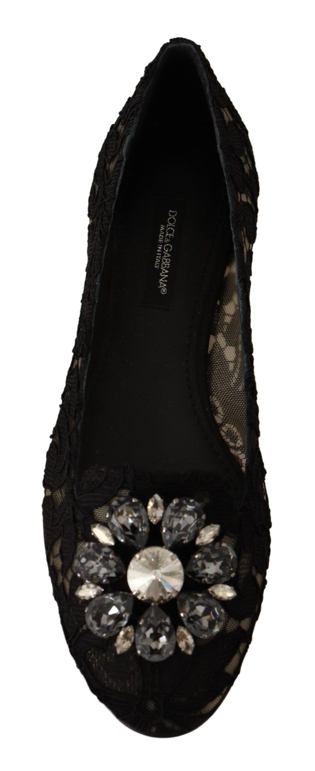 Dolce & Gabbana Black Taormina Lace Crystal Loafers Shoes