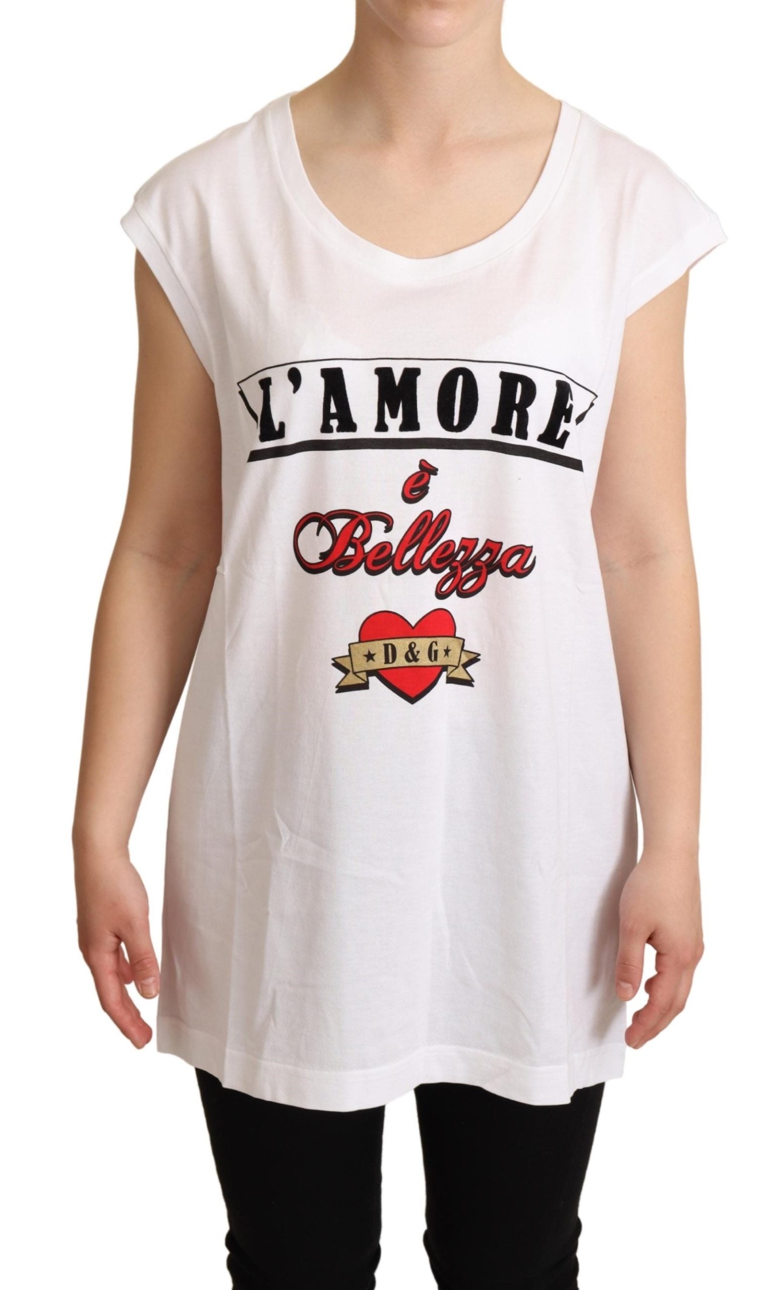 Dolce & Gabbana White L'AMORE Cotton Tank Top T-shirt