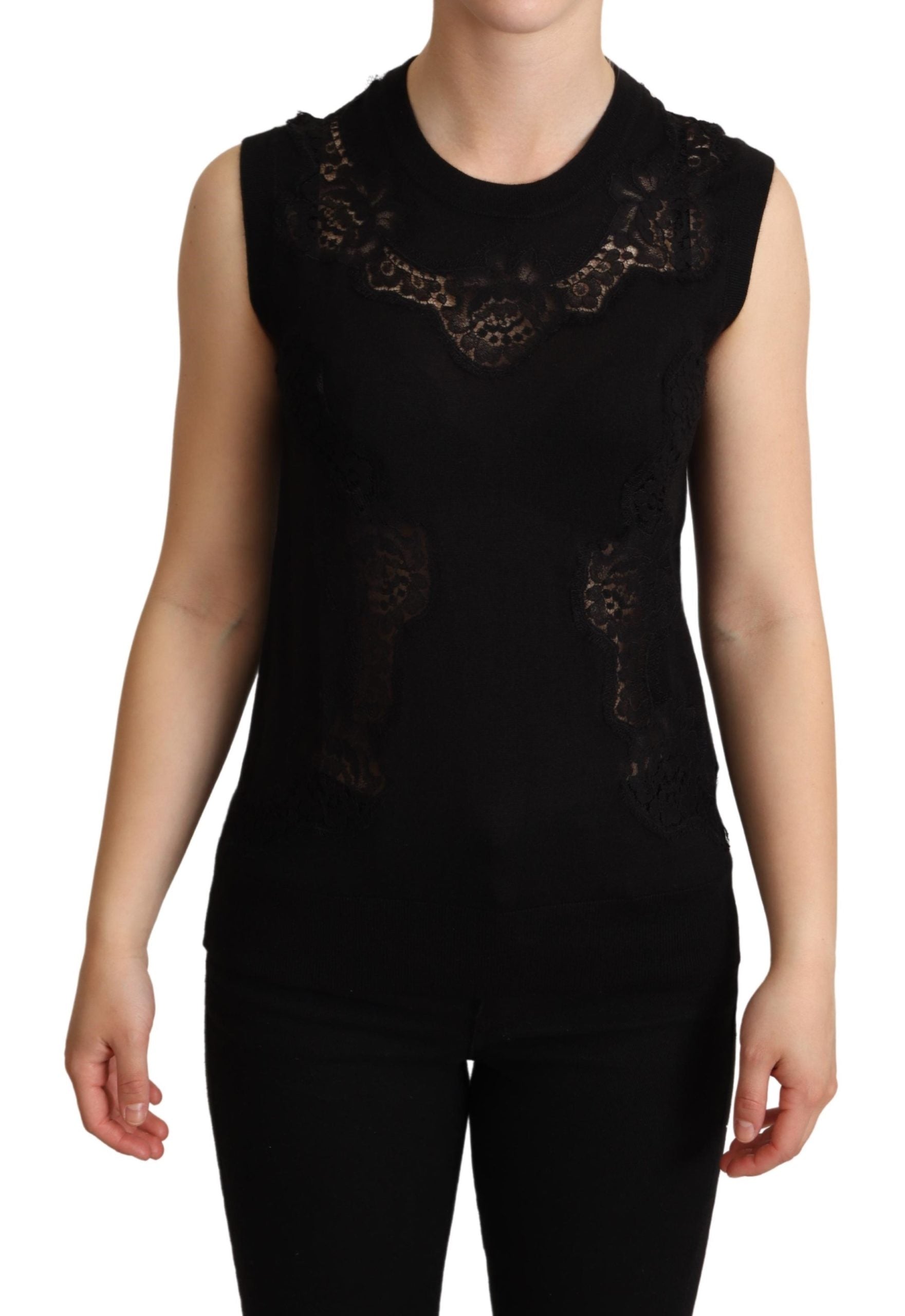 Dolce & Gabbana Black Cashmere Silk Cutout Tank Top