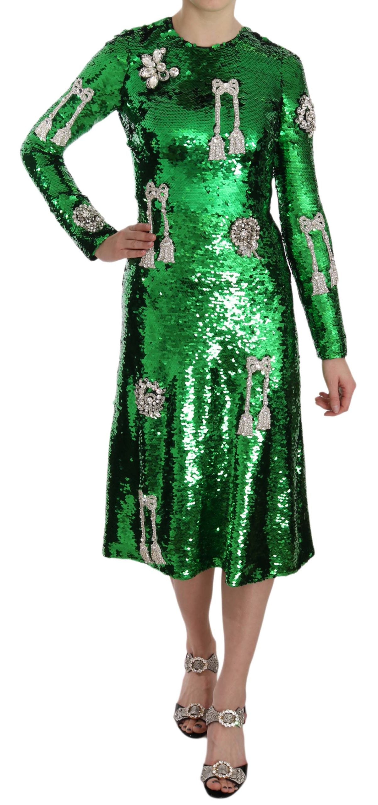 Dolce & Gabbana Green Sequin Swarovski Crystal Dress