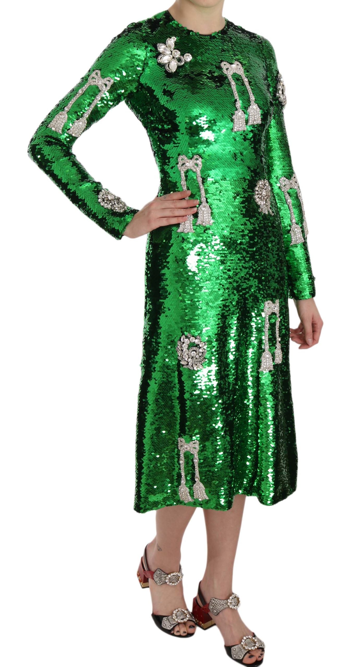 Dolce & Gabbana Green Sequin Swarovski Crystal Dress