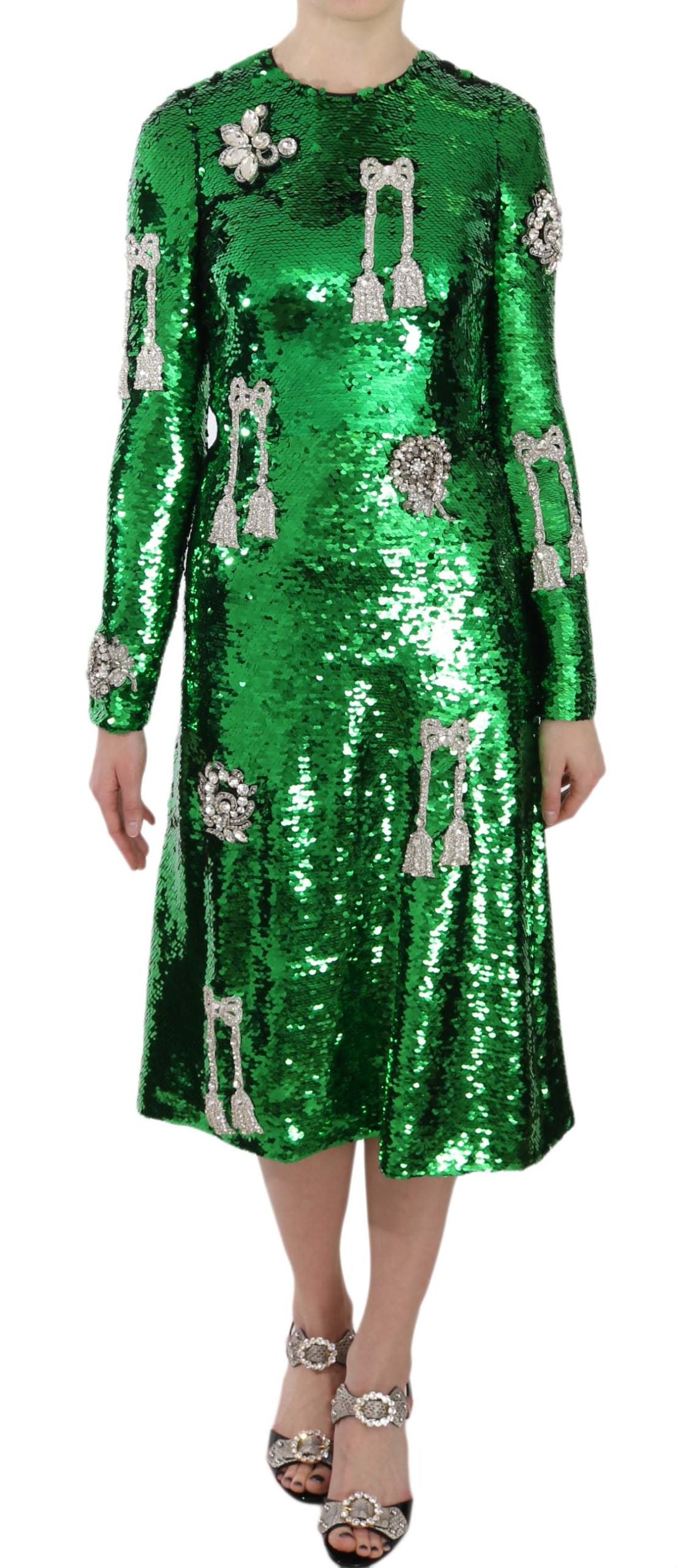 Dolce & Gabbana Green Sequin Swarovski Crystal Dress