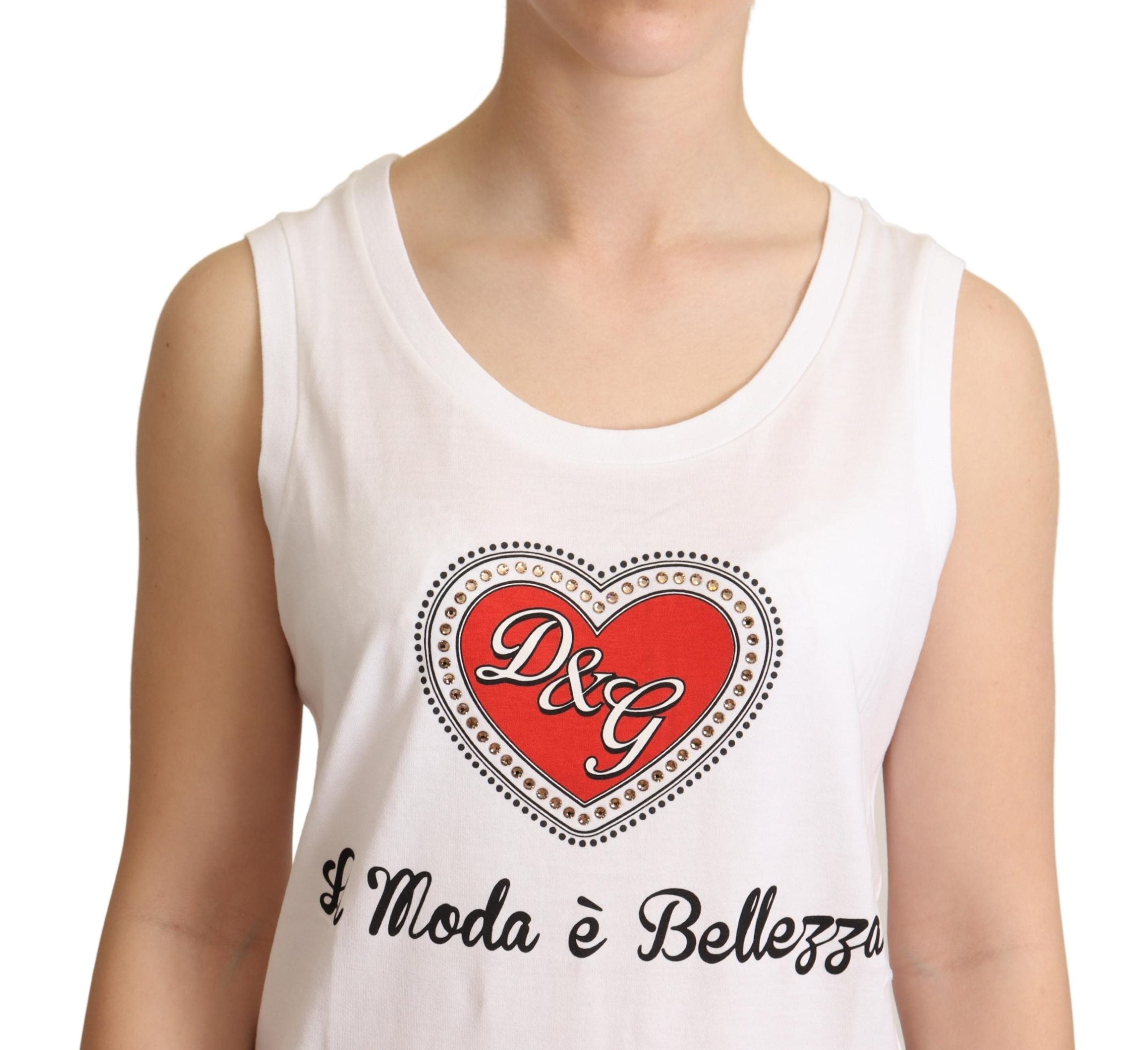 Dolce & Gabbana White La Moda Crystal Tank Top T-shirt