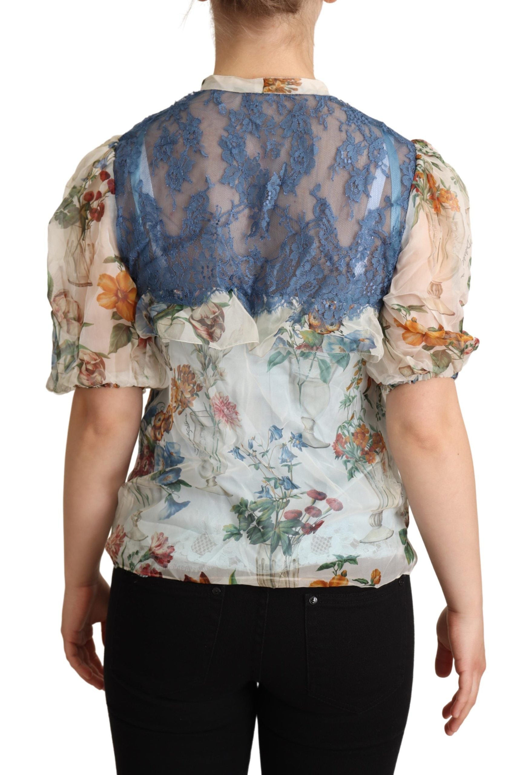 Dolce & Gabbana Multicolor Floral Ascot Collar Blouse Top