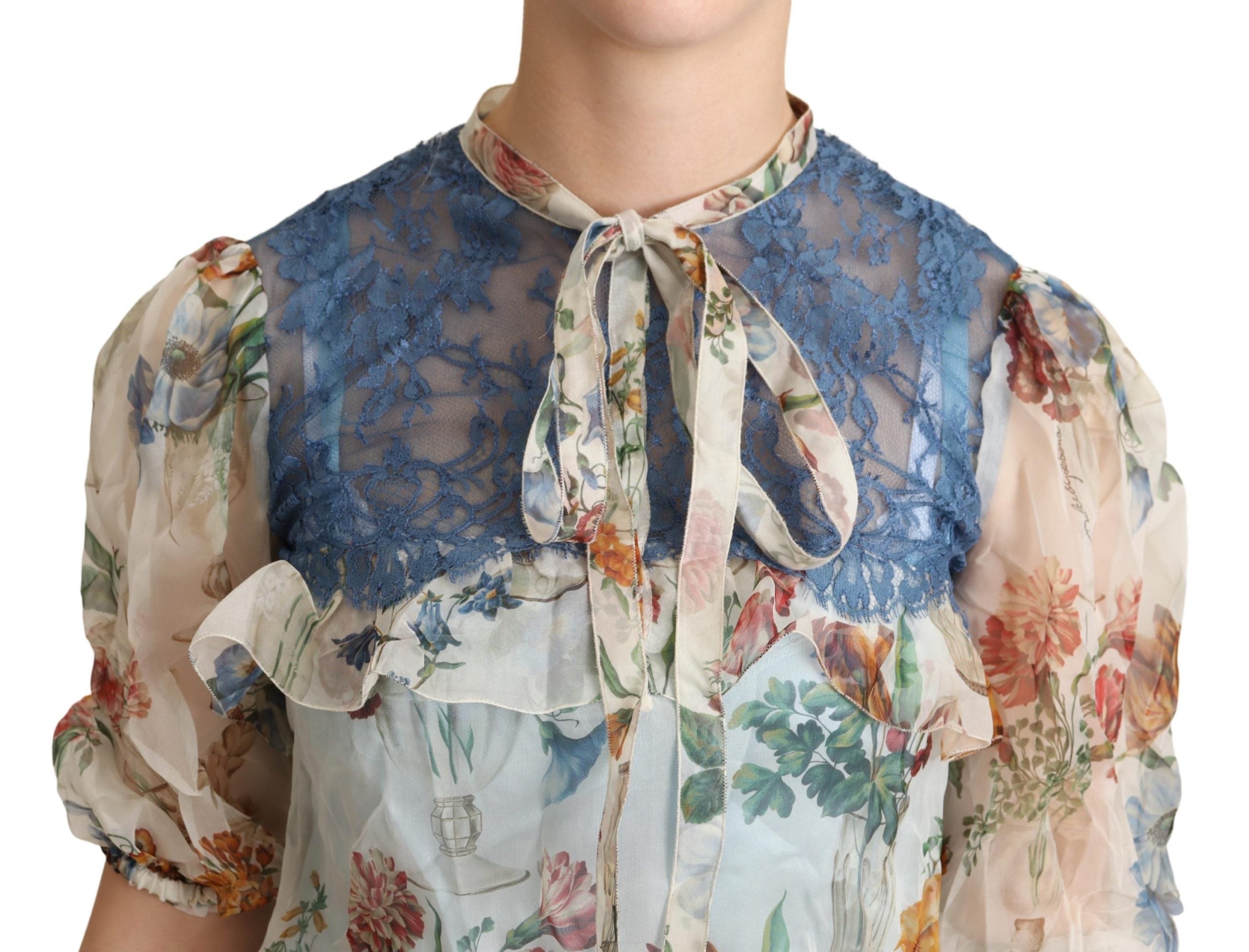 Dolce & Gabbana Multicolor Floral Ascot Collar Blouse Top