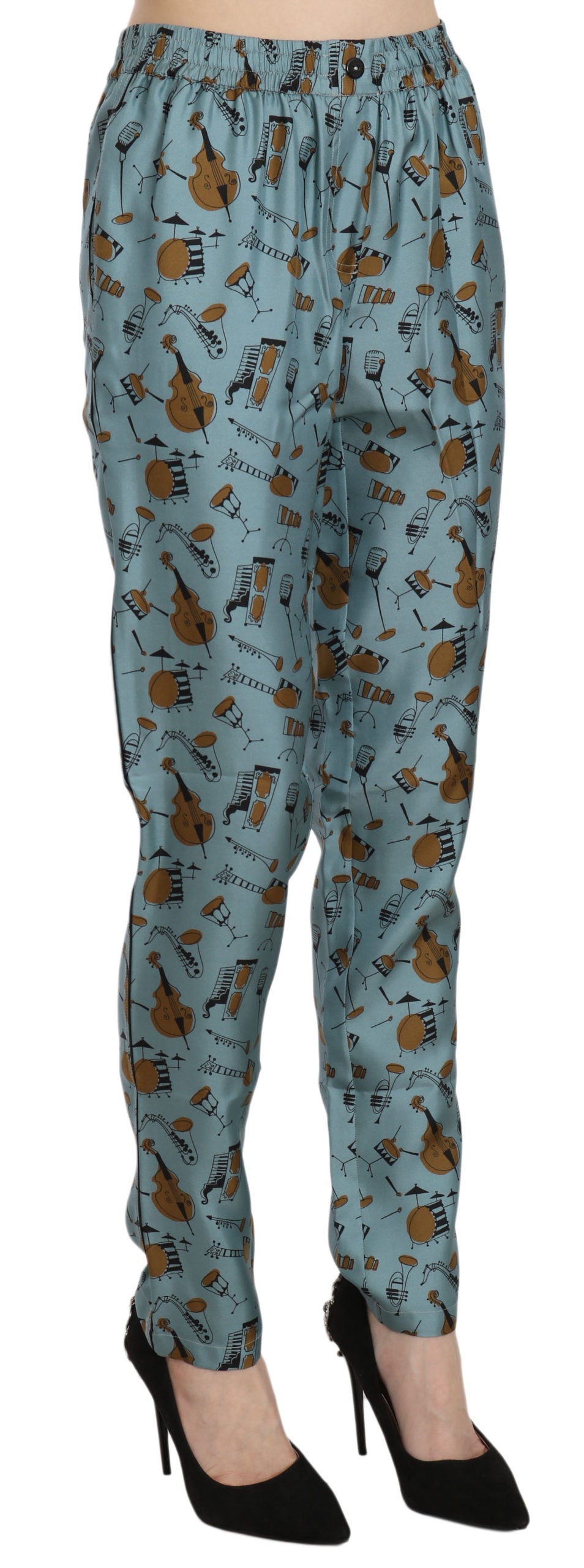 Dolce & Gabbana Blue Musical Instruments Print Tapered Pants