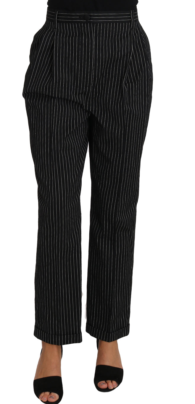 Dolce & Gabbana Black Pin Striped Dress Pants Cropped Straight Pant