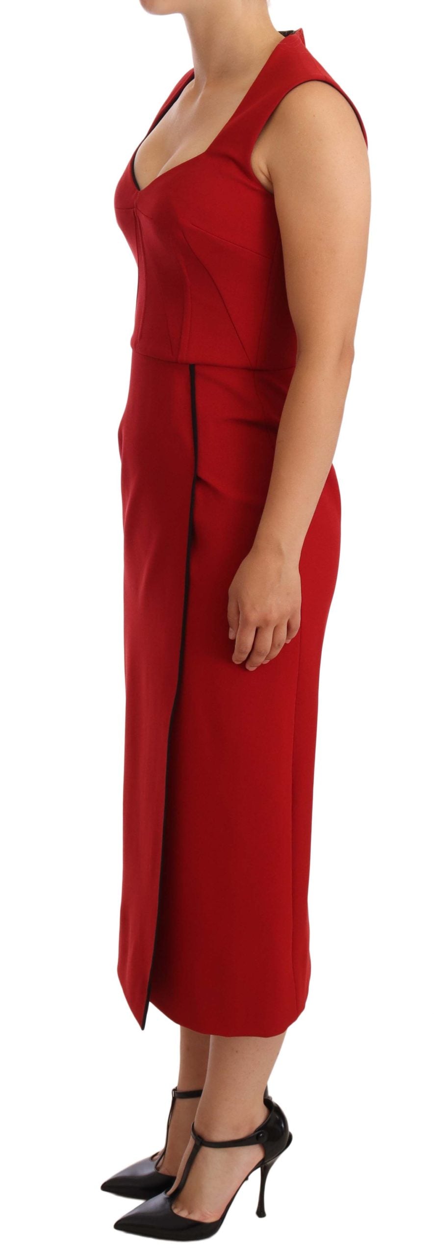 Dolce & Gabbana Red Sweetheart Sleeveless Midi Stretch Dress