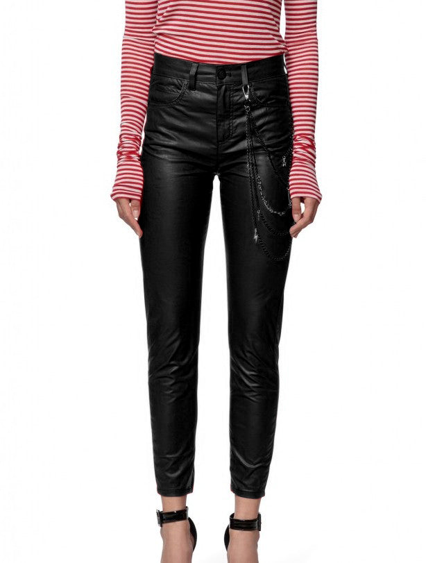 Gaelle Black Polyurethane Jeans & Pant