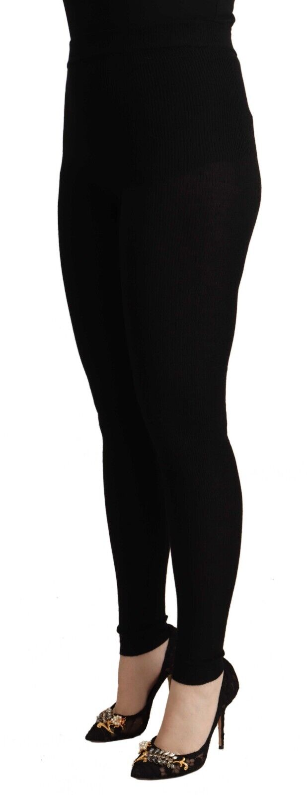 Dolce & Gabbana Black Cashmere Stretch Waist Tights Pants