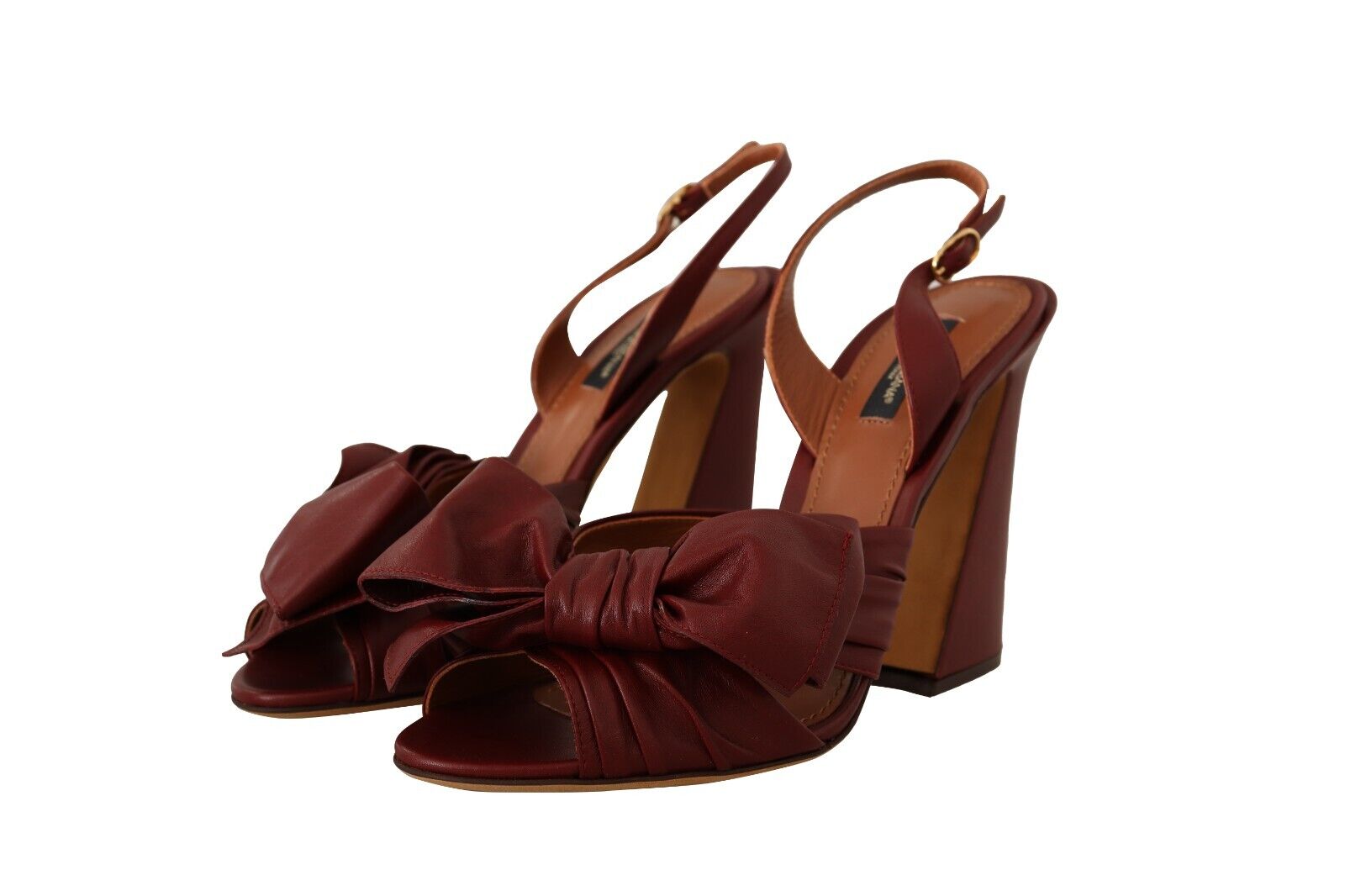 Dolce & Gabbana Bordeaux Leather Ankle Strap Heel Sandals Shoes