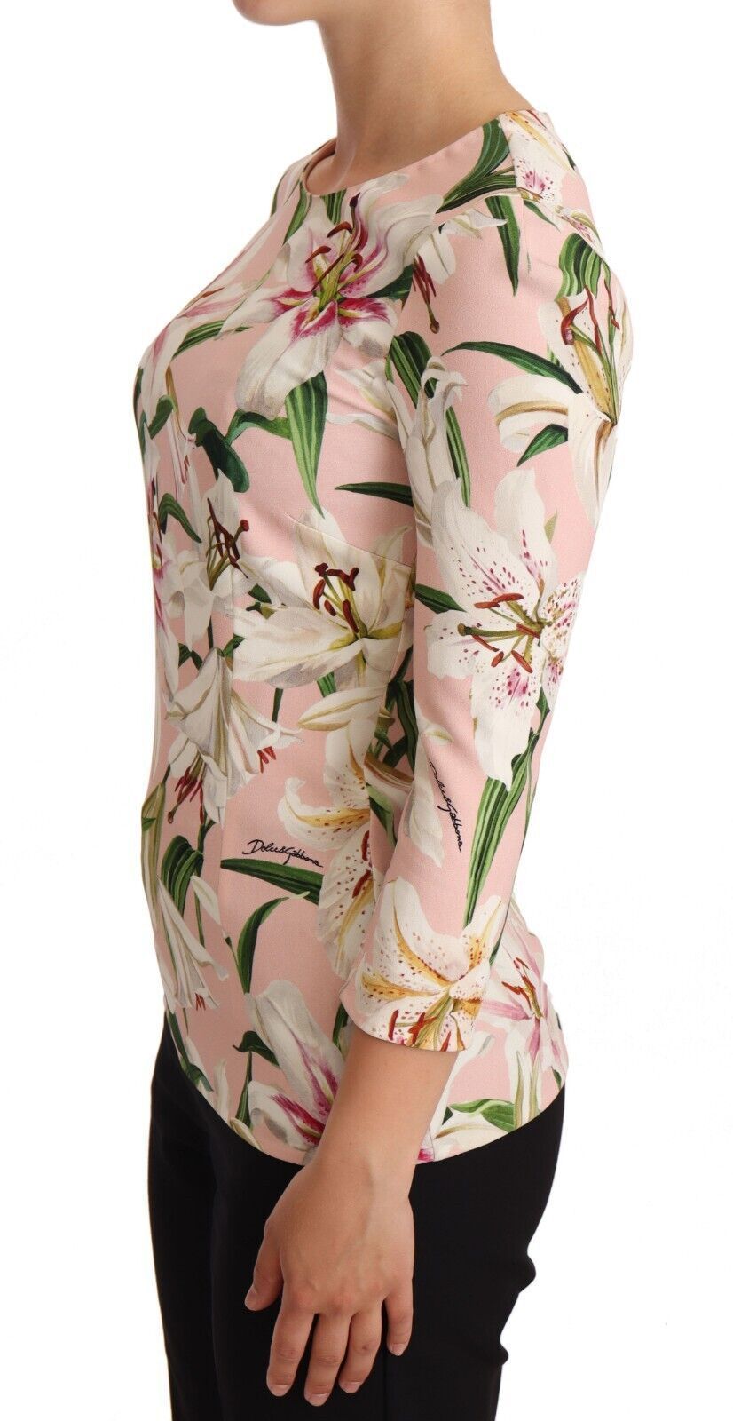 Dolce & Gabbana Pink Lily Print Viscose Long Sleeves Blouse