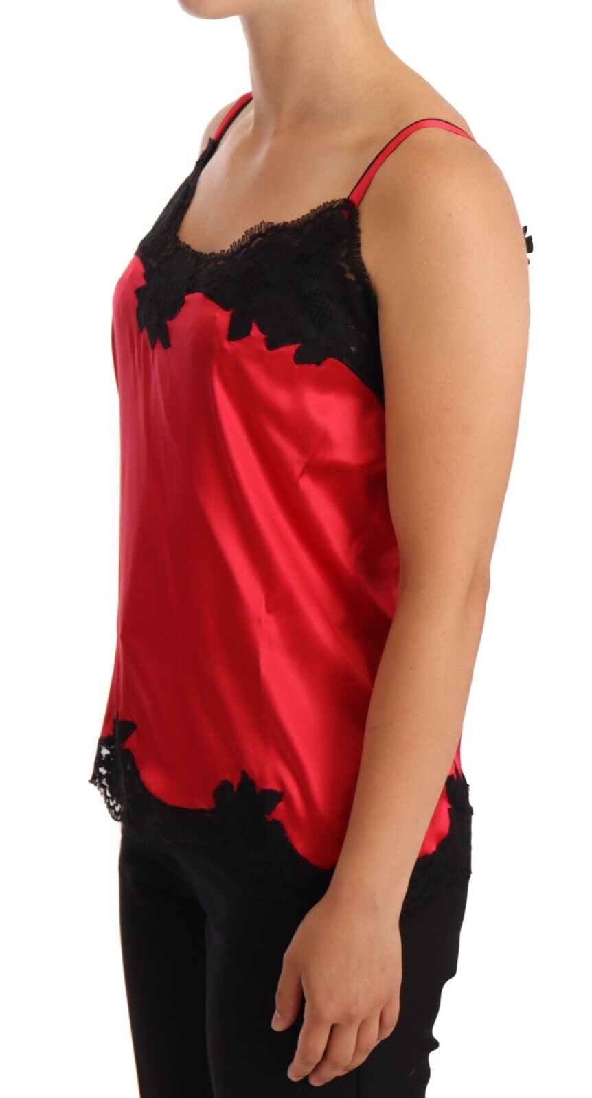 Dolce & Gabbana Red Floral Lace Silk Satin Camisole Lingerie Top