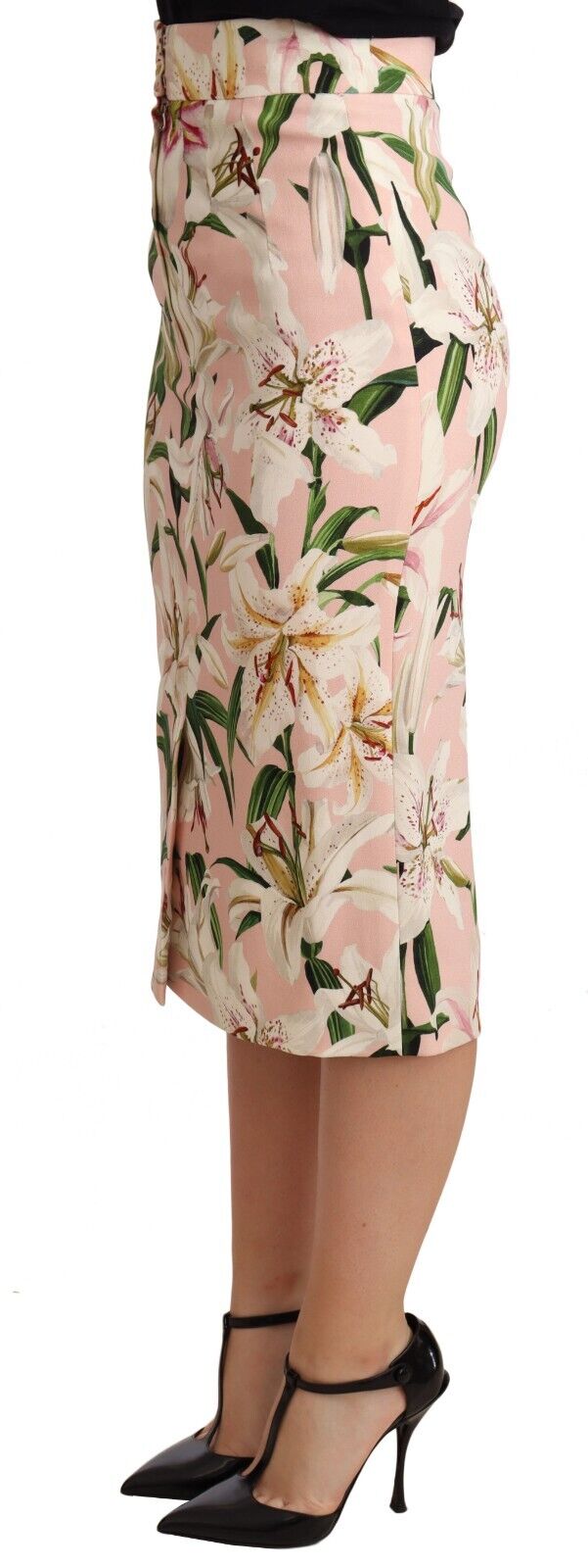 Dolce & Gabbana Pink Lilies Print Pencil Midi Viscose Skirt