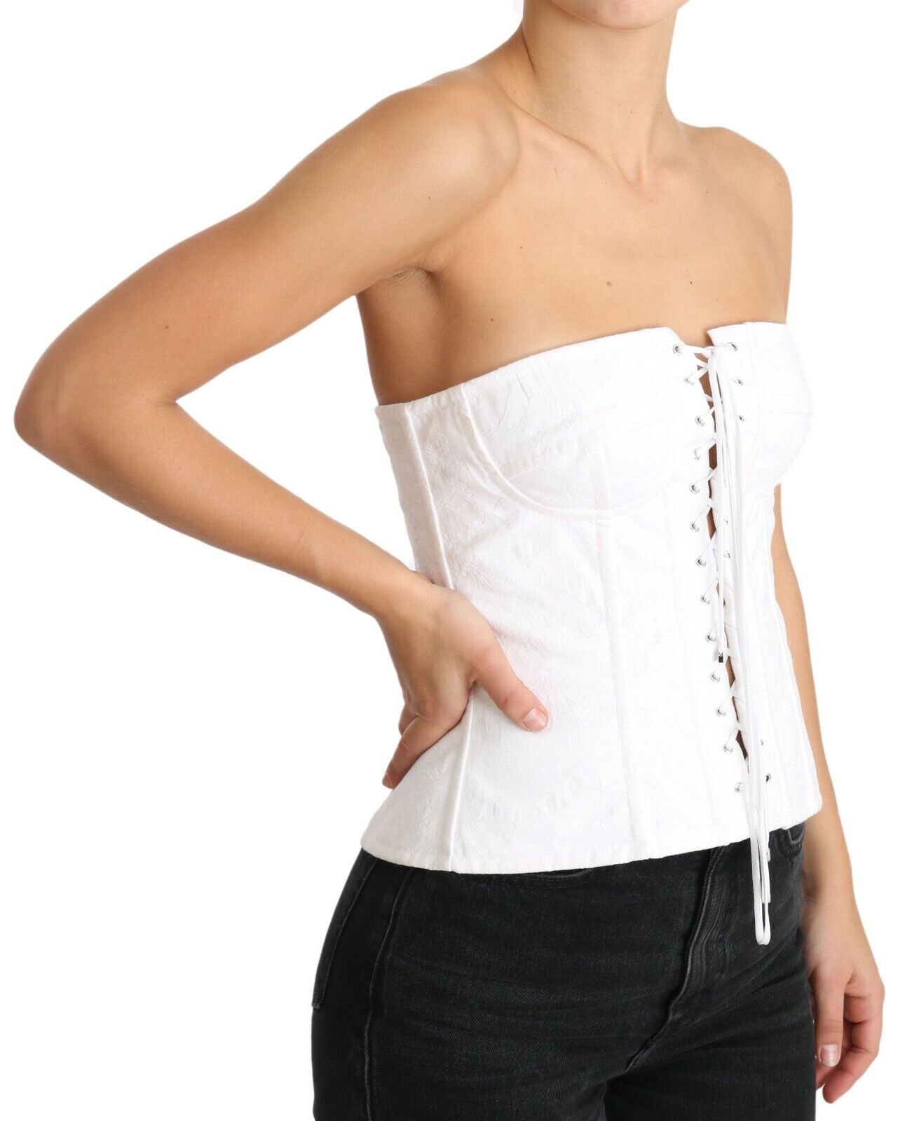 Dolce & Gabbana White PALERMO Bustier Cotton Top Corset