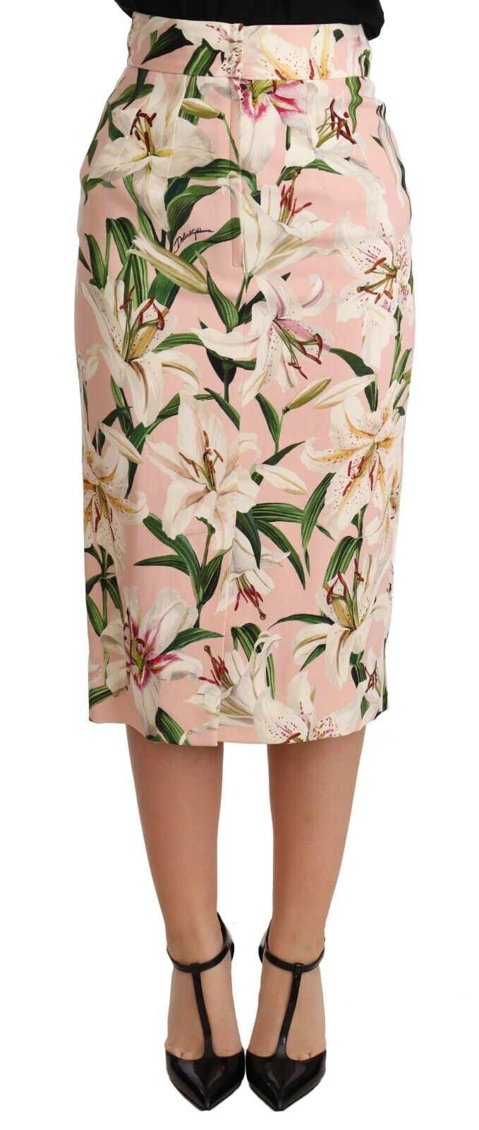 Dolce & Gabbana Pink Lilies Print Pencil Midi Viscose Skirt