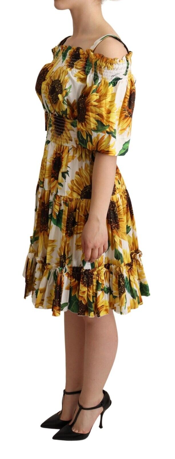 Dolce & Gabbana Yellow Sunflowers Print Open Shoulder Dress