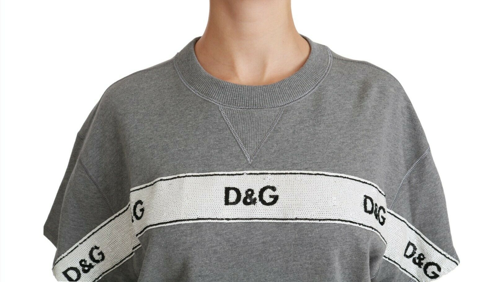 Dolce & Gabbana Gray Cotton Sequined Pullover Top Sweater