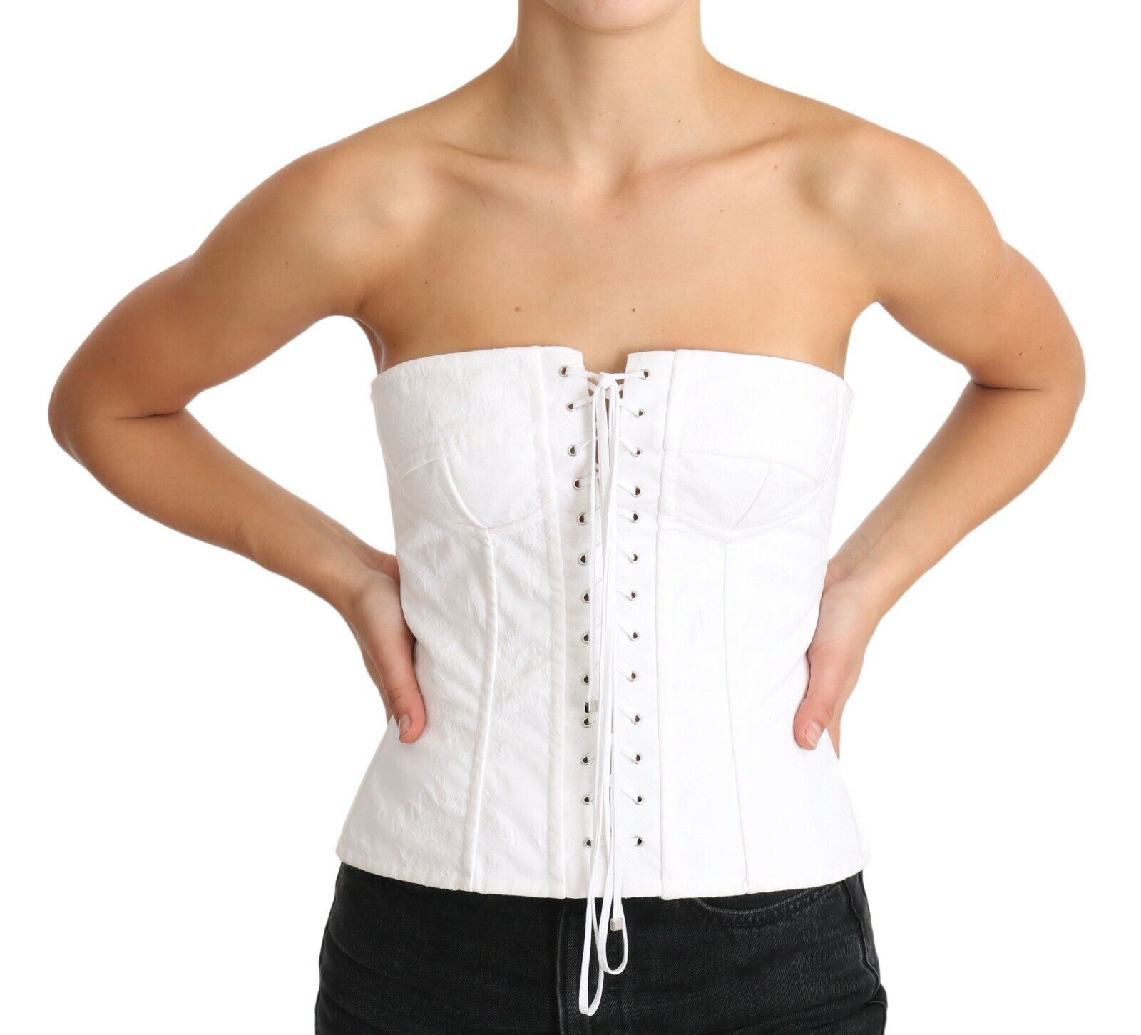 Dolce & Gabbana White PALERMO Bustier Cotton Top Corset