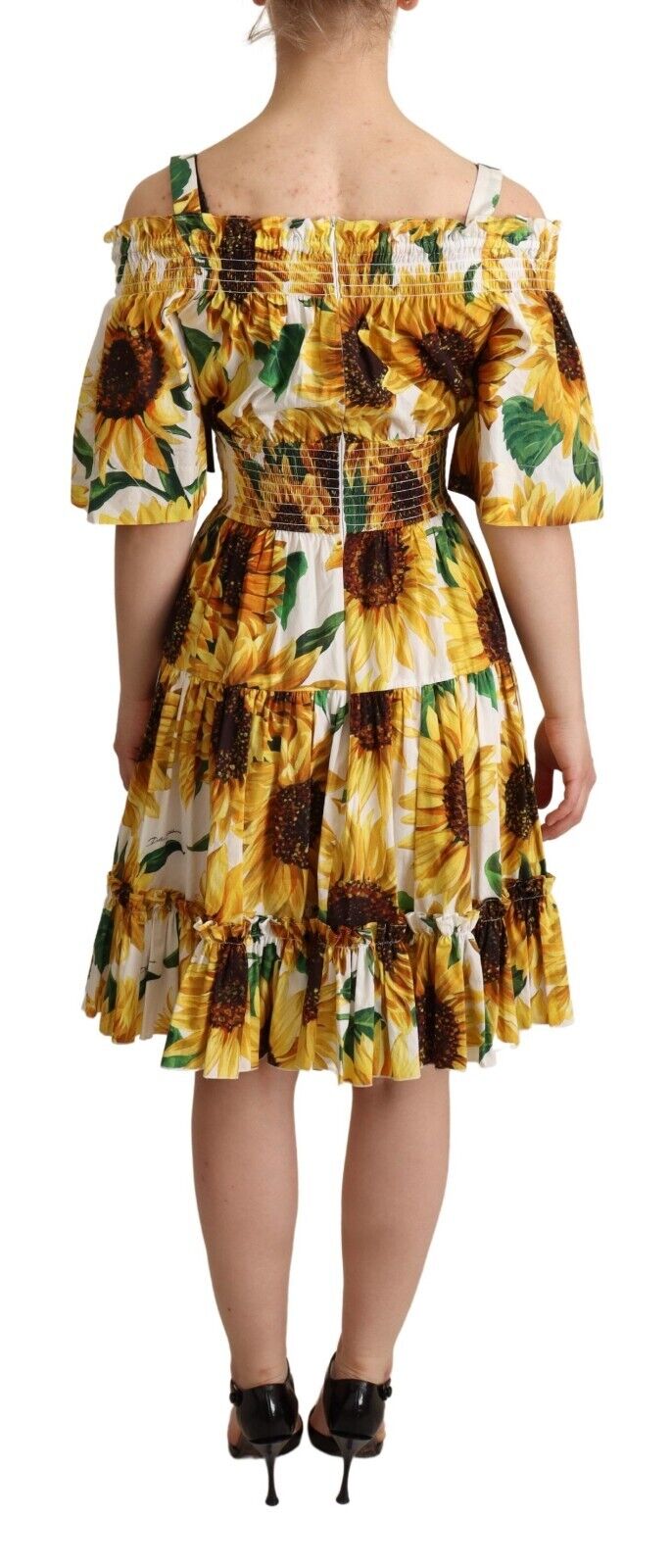 Dolce & Gabbana Yellow Sunflowers Print Open Shoulder Dress