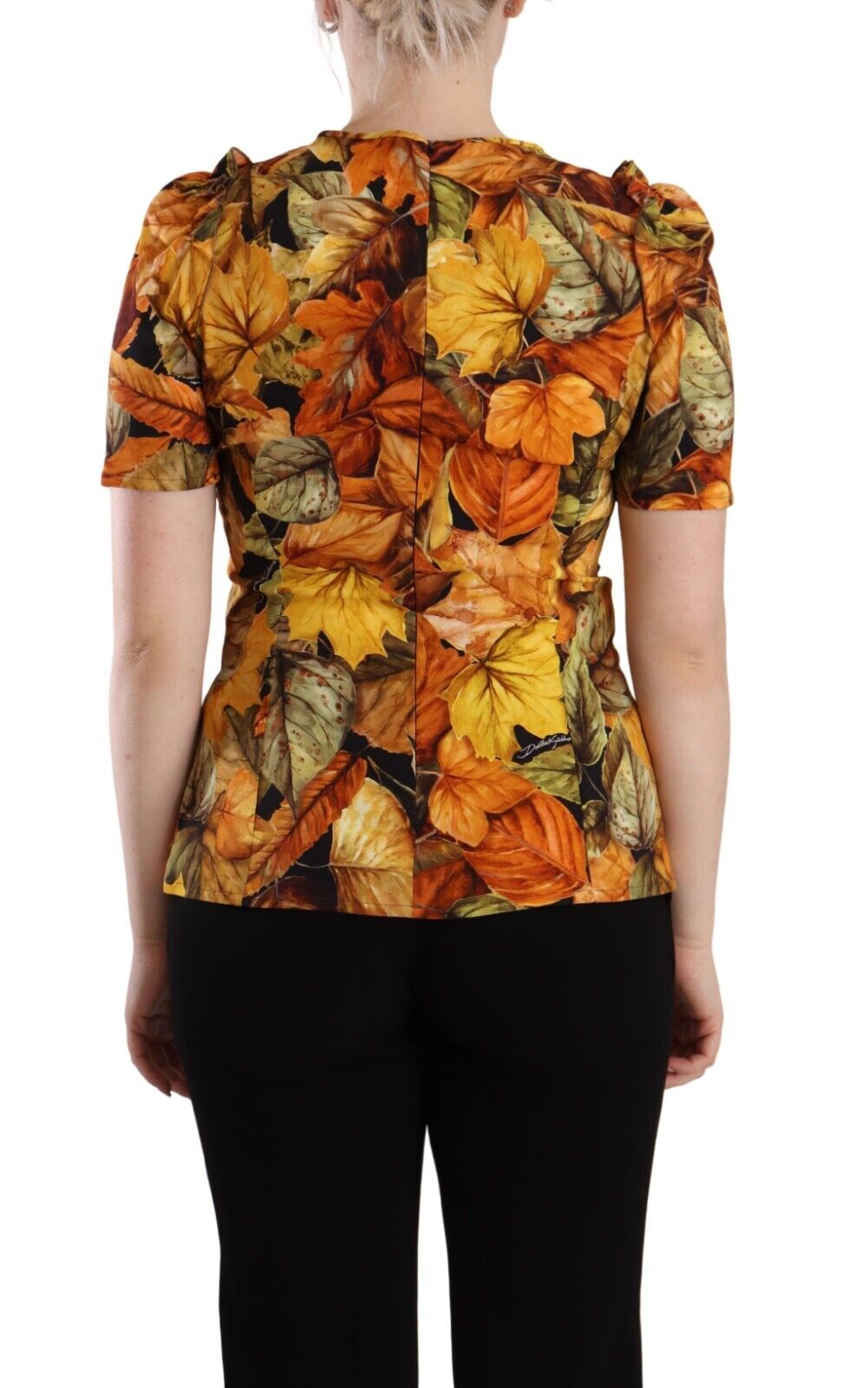 Dolce & Gabbana Multicolor Leaves Print Viscose Round Neck Blouse Top