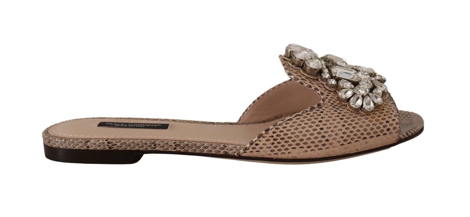 Dolce & Gabbana Nude Leather Crystal Sandals Flats Slides Shoes