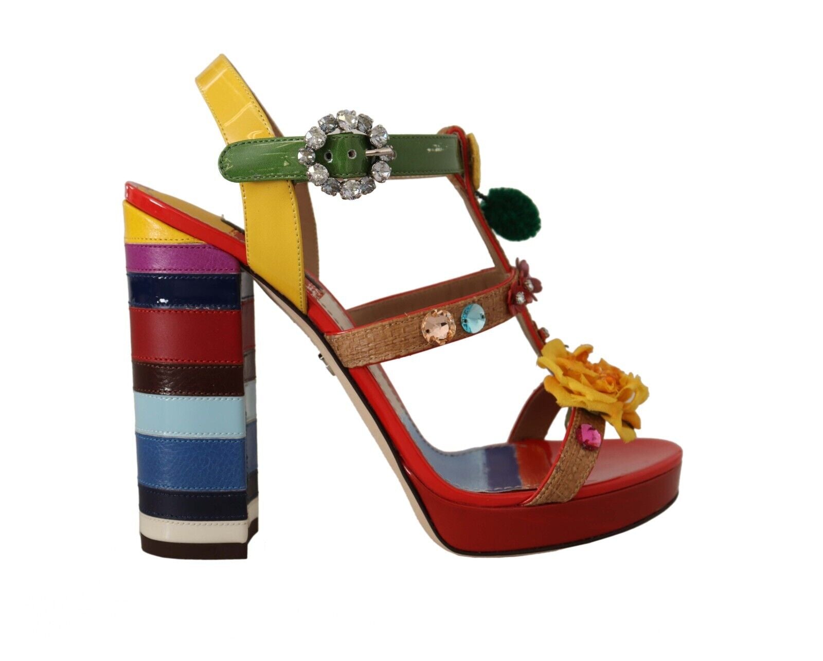 Dolce & Gabbana Multicolor Crystals Ankle Strap Heels Sandals Shoes