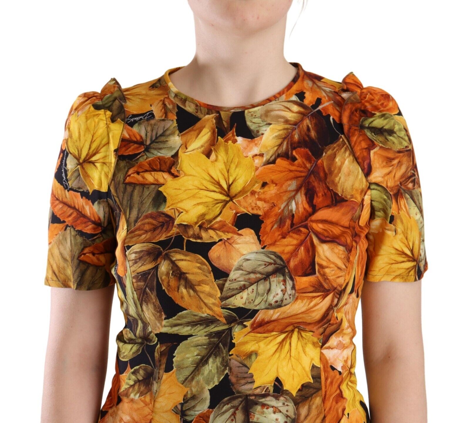 Dolce & Gabbana Multicolor Leaves Print Viscose Round Neck Blouse Top