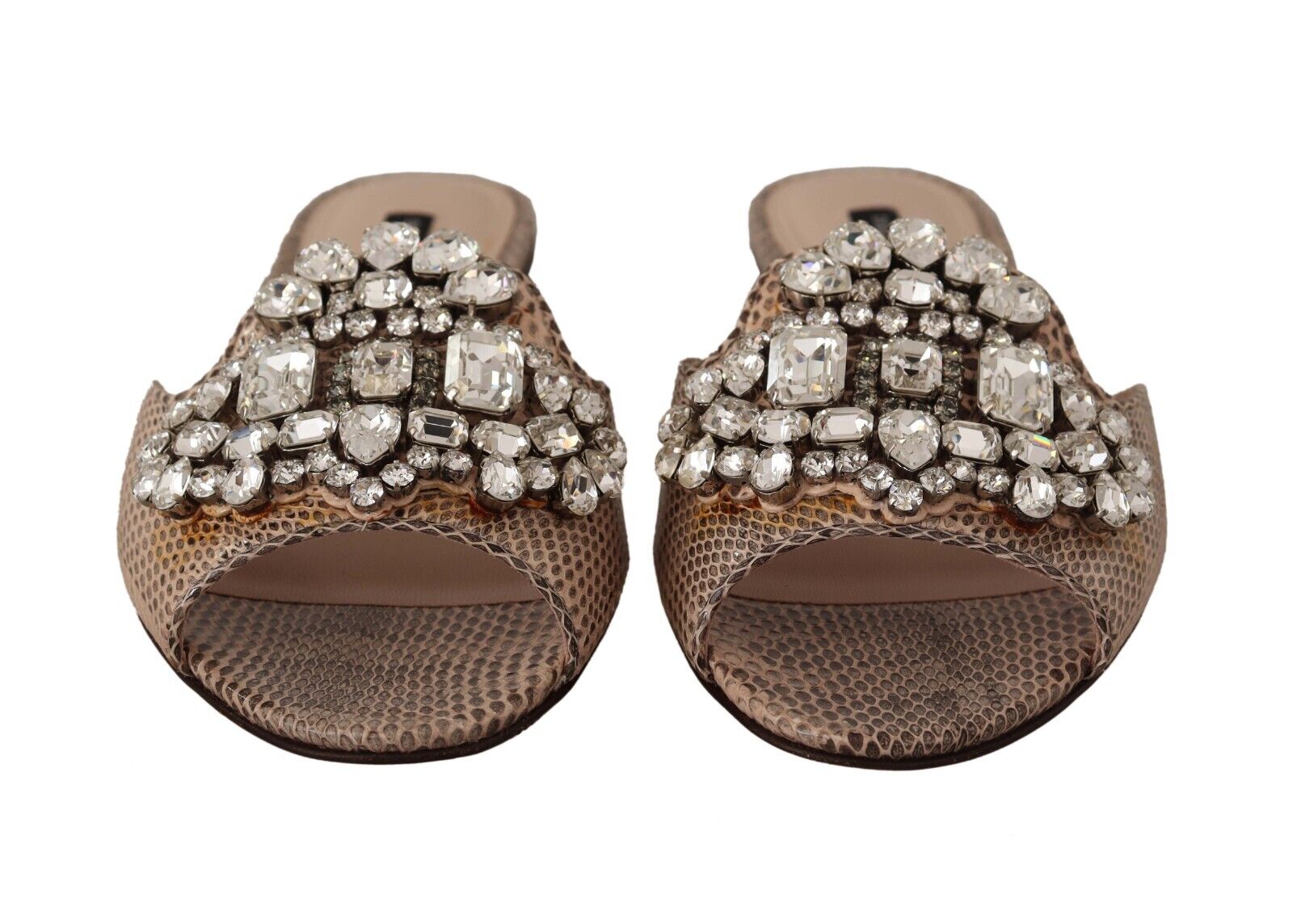 Dolce & Gabbana Nude Leather Crystal Sandals Flats Slides Shoes